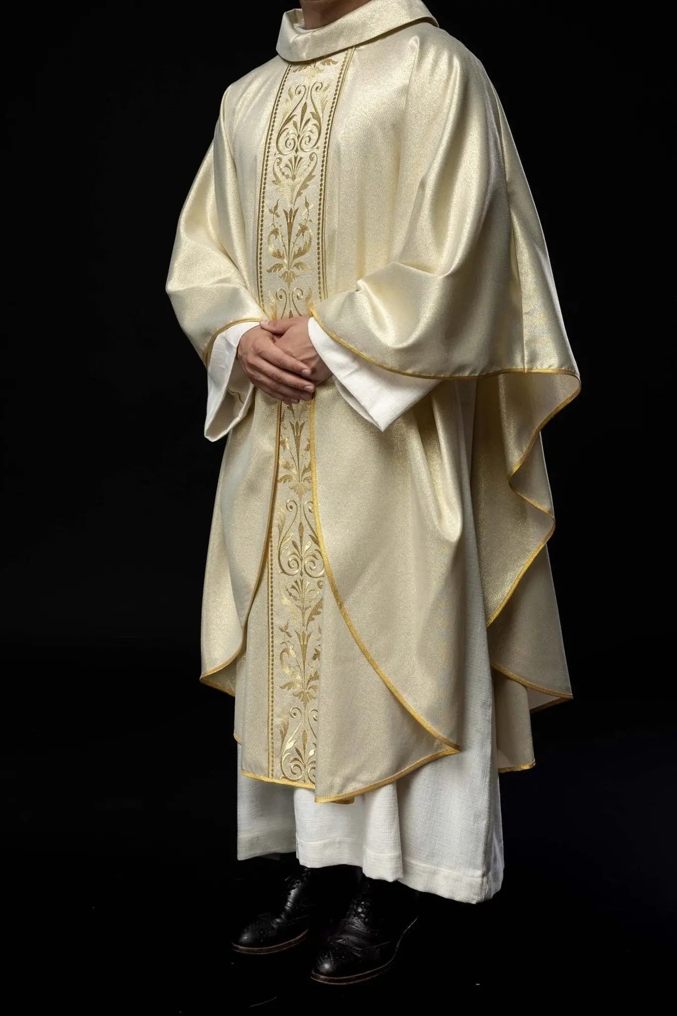 Liturgical chasuble with ornate gold embroidered belt