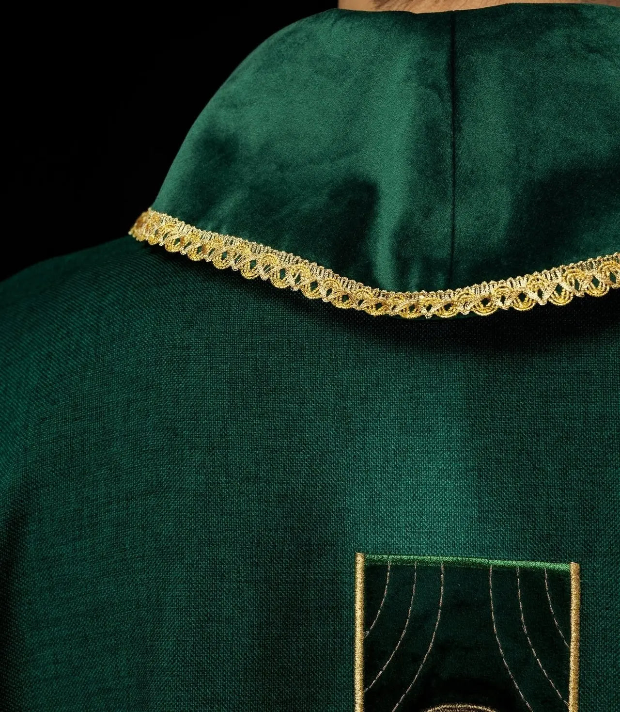 Chasuble with embroidered gold crosses and green collar piping