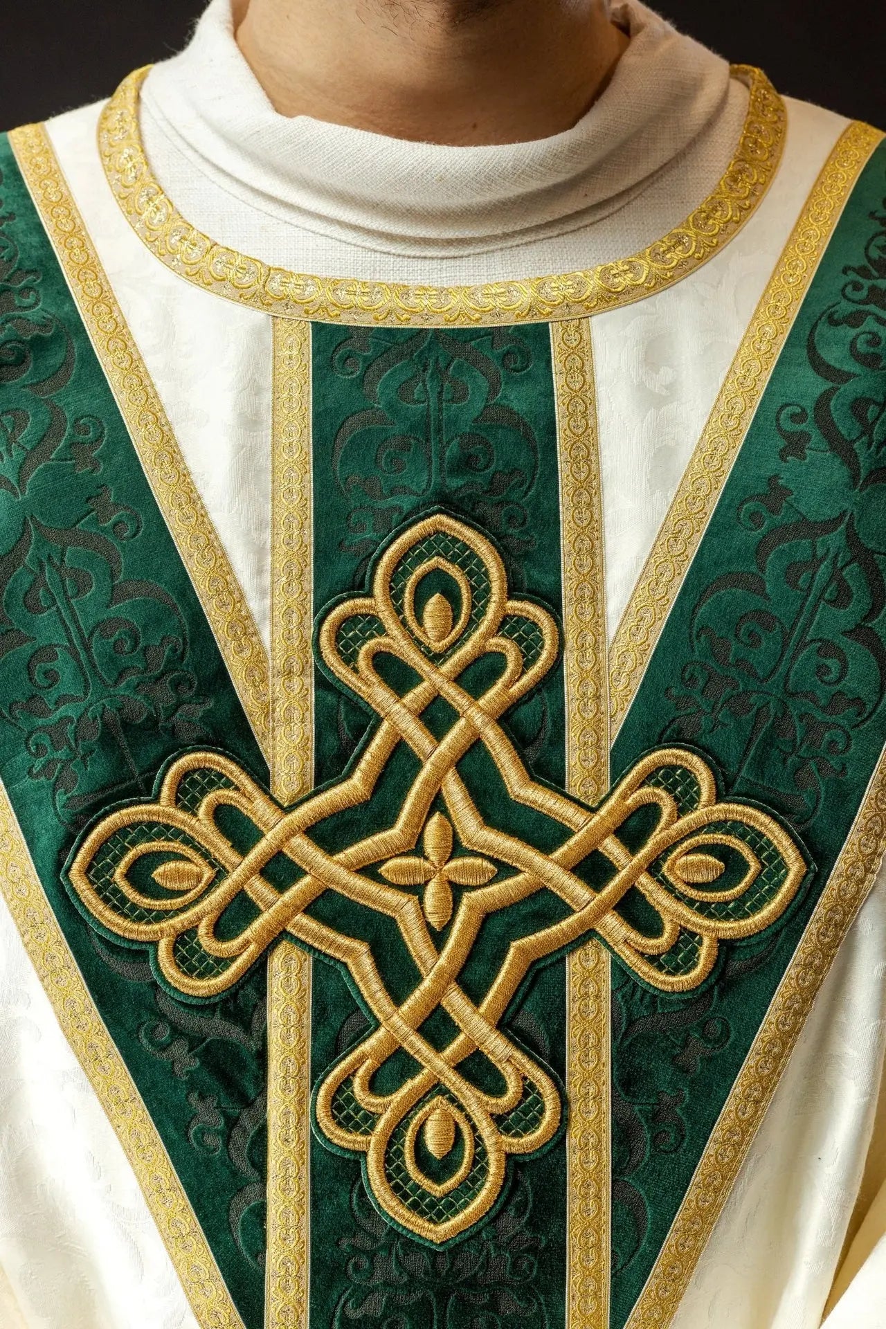 Handmade Chasuble with Velvet Band and Natural Stones – Collection 7007