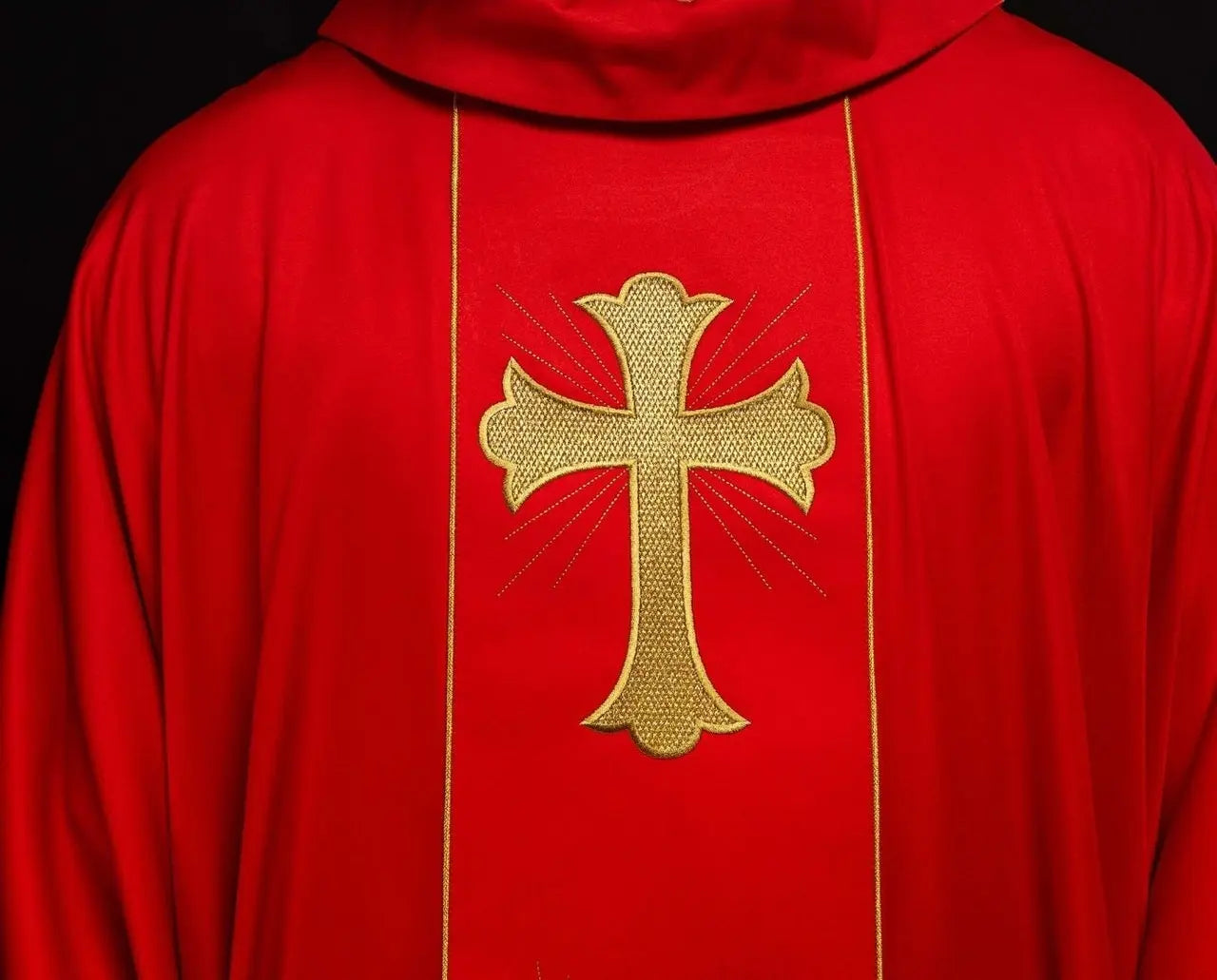 Chasuble with embroidered cross and ears in red