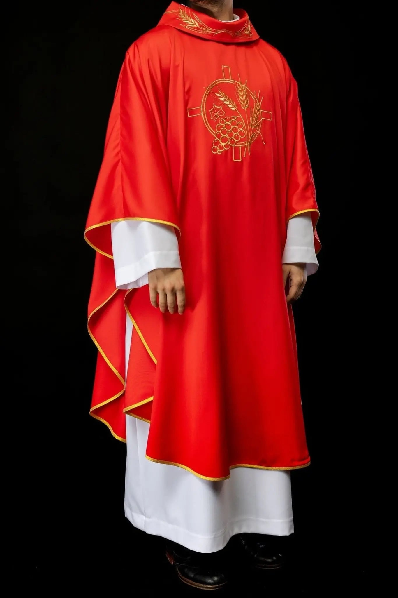 Chasuble with embroidered cross and red ear motifs