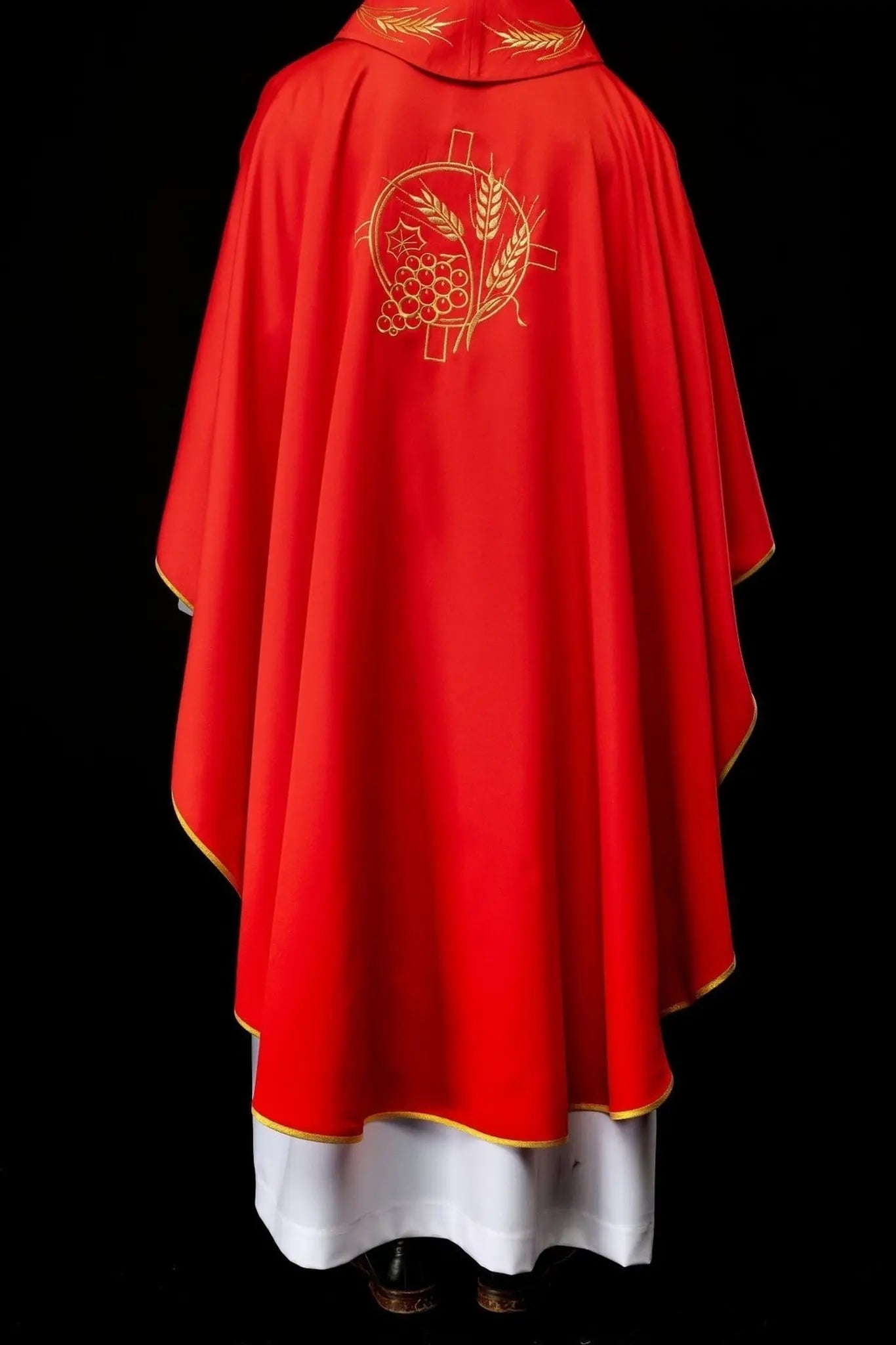 Chasuble with embroidered cross and red ear motifs