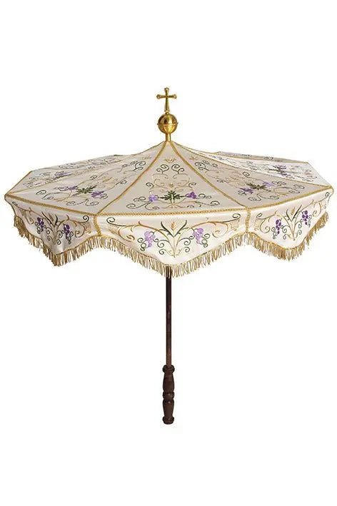 Parapluie de procession avec broderie or et bleue