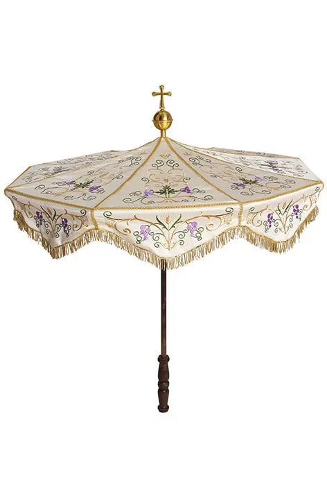 Processional umbrella with gold blue embroidery