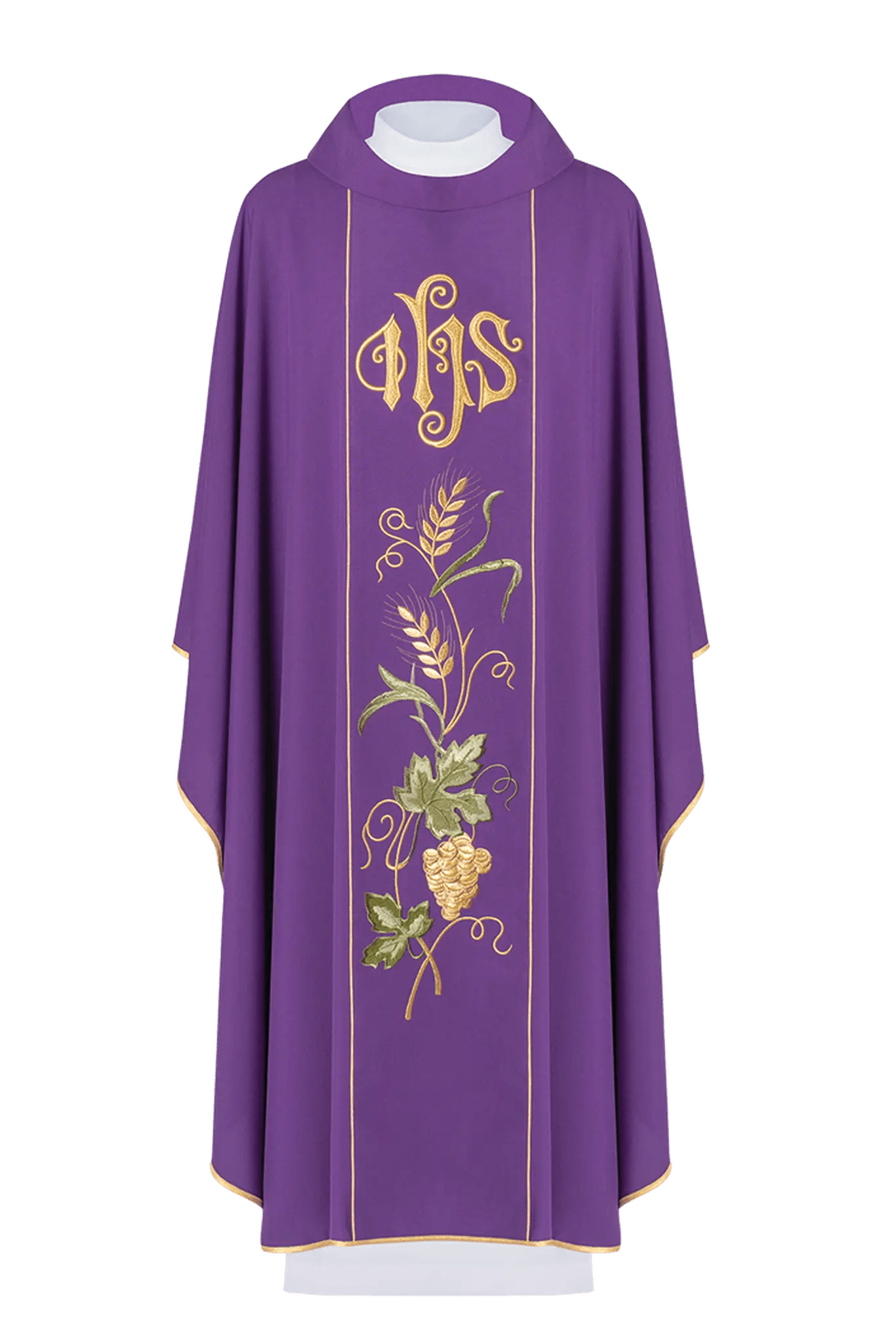 Purple chasuble on belt with embroidery of IHS, ears and grapes - HAFTINA ATELIER
