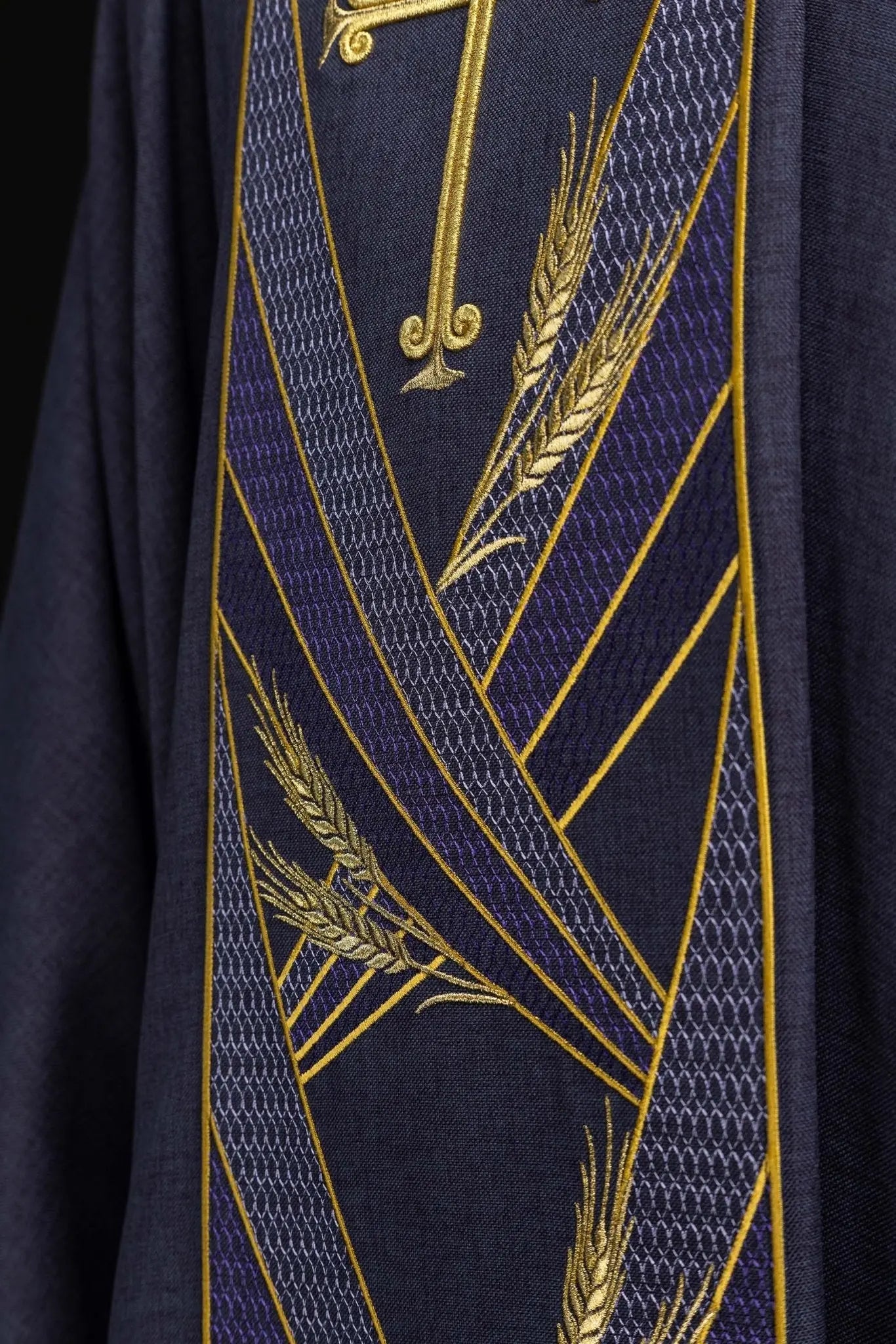 Purple Chasuble with Embroidered PAX Band - HAFTINA ATELIER