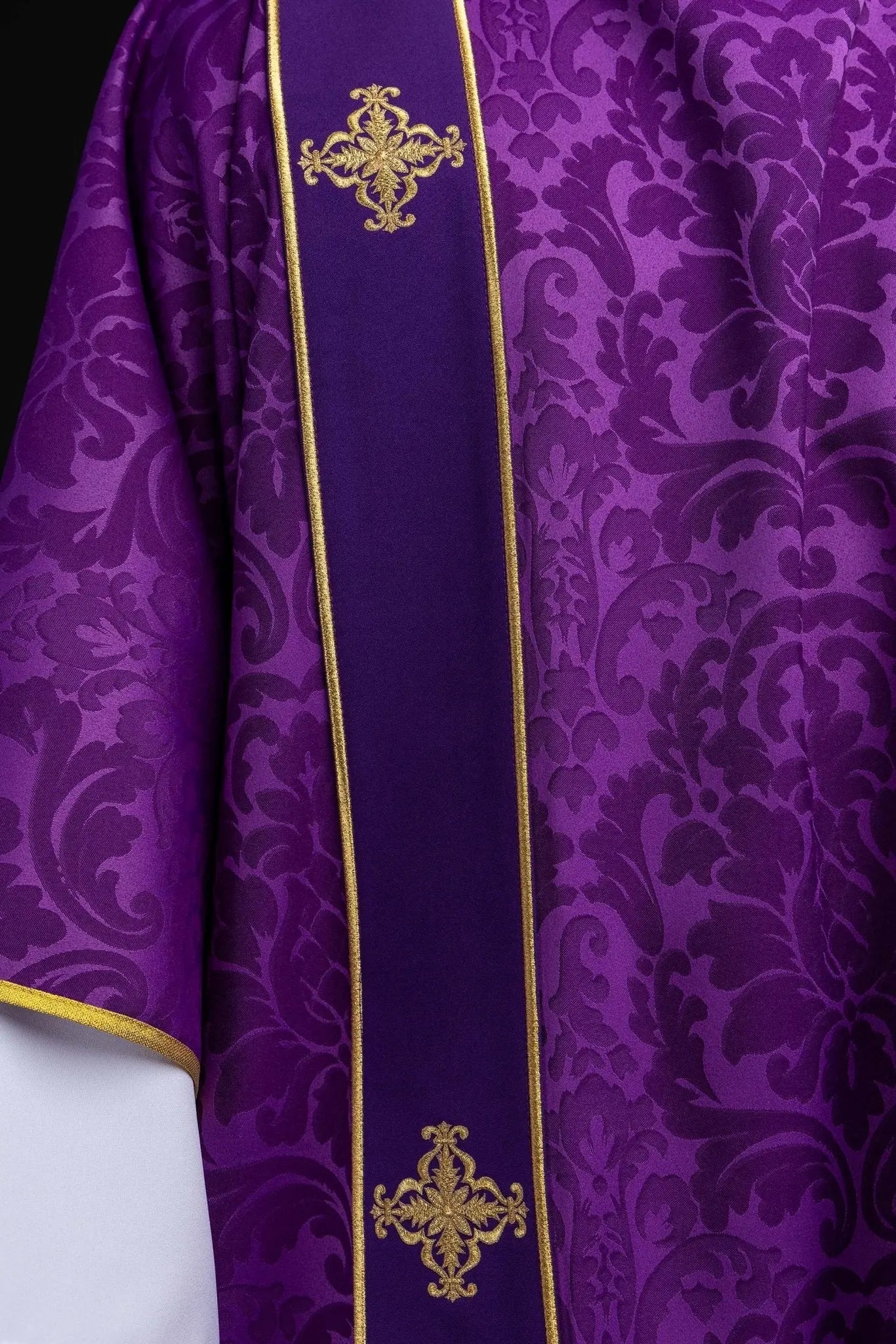 Purple Jacquard Dalmatic with Gold Cross Embroidery - HAFTINA ATELIER