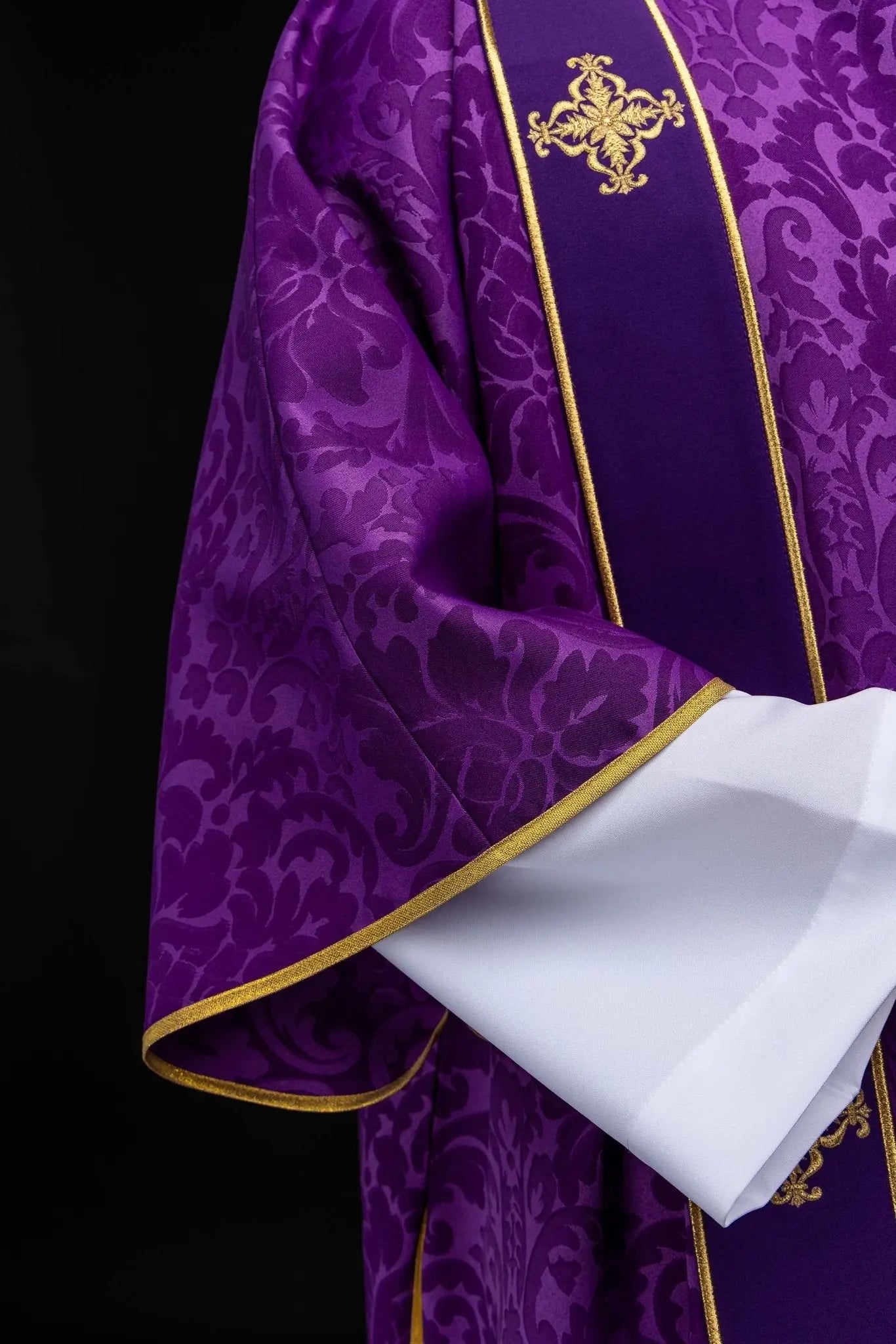 Purple Jacquard Dalmatic with Gold Cross Embroidery - HAFTINA ATELIER