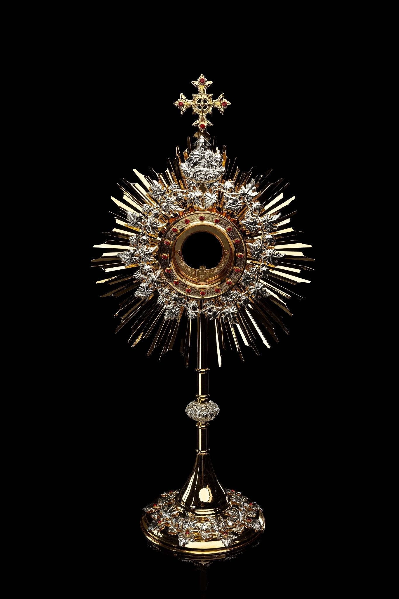 Handmade Gilded Brass Monstrance with Rubies - 70 cm - image 1