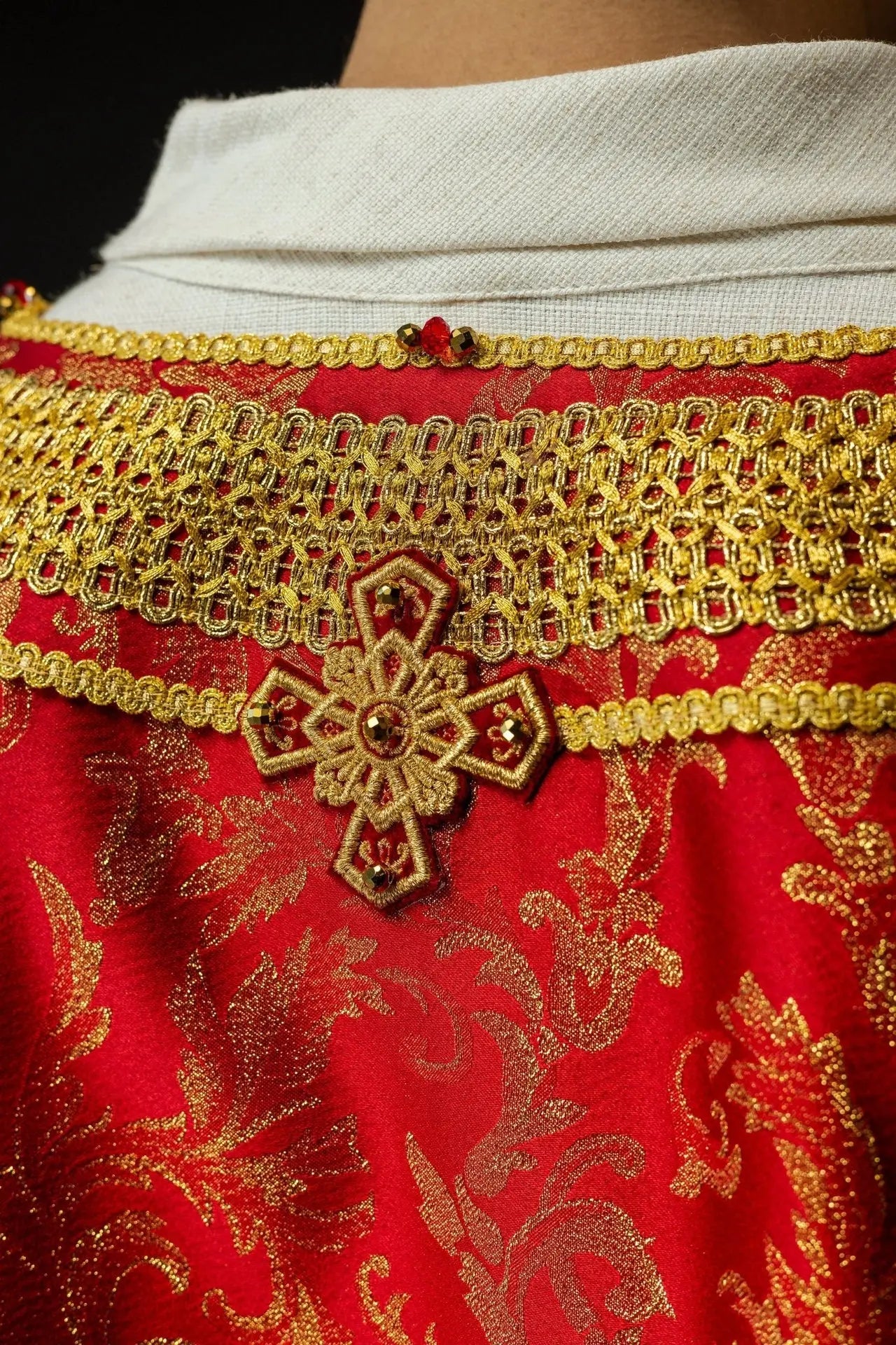 Handmade Red Chasuble with Natural Stones – Handmade Collection 7010