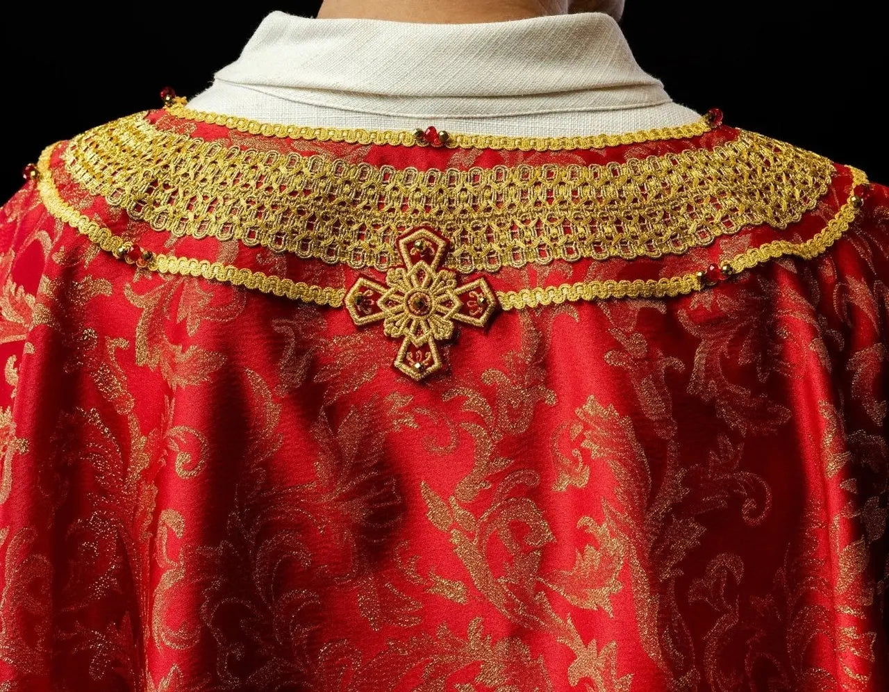Handmade Red Chasuble with Natural Stones – Handmade Collection 7010