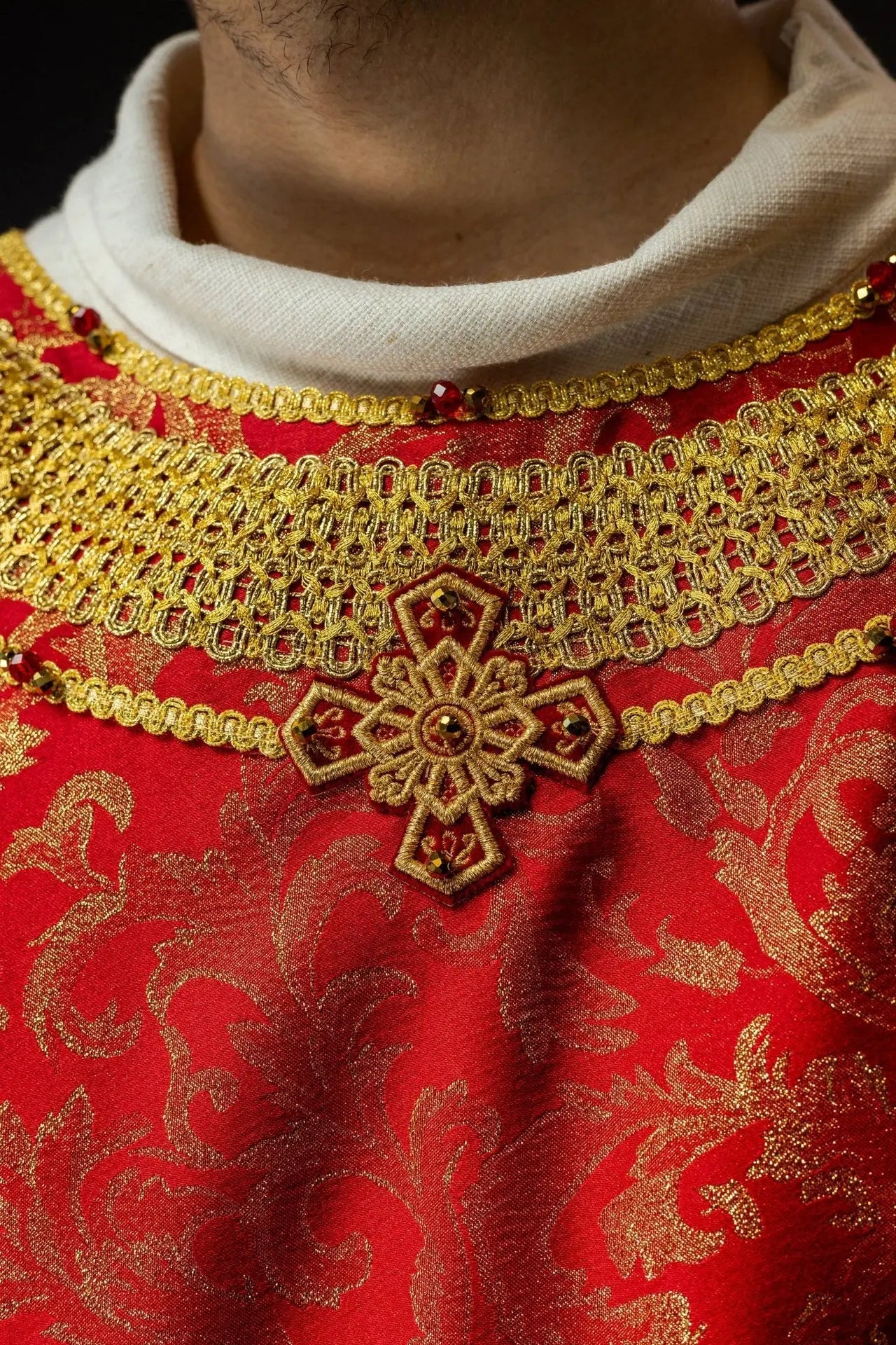 Handmade Red Chasuble with Natural Stones – Handmade Collection 7010