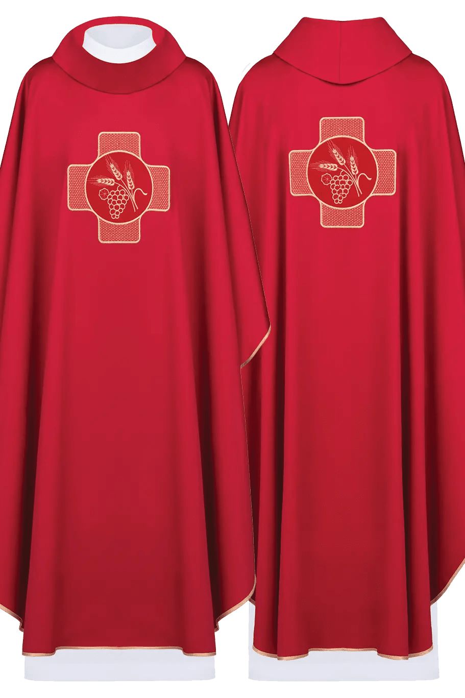 Red chasuble embroidered with the symbol of the cross and ears of grapes - HAFTINA ATELIER
