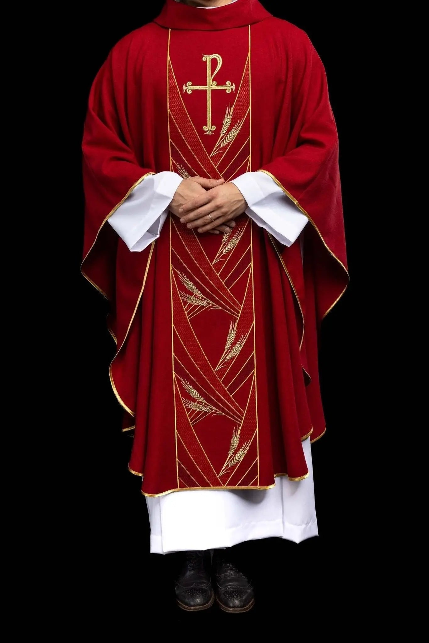 Red Chasuble with Embroidered PAX Band - HAFTINA ATELIER