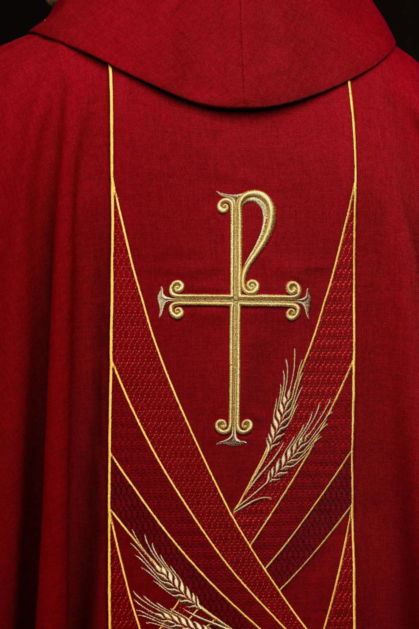Red Chasuble with Embroidered PAX Band - HAFTINA ATELIER