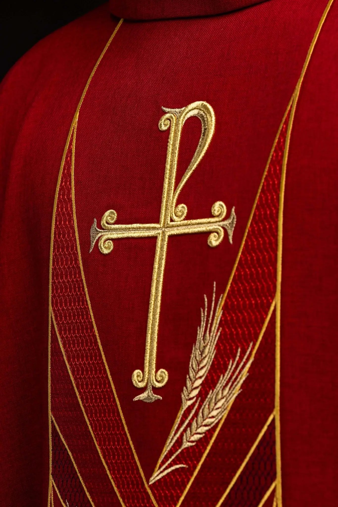 Red Chasuble with Embroidered PAX Band - HAFTINA ATELIER