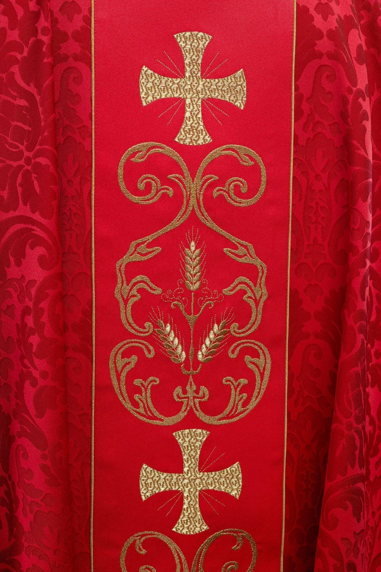 Red Liturgical Chasuble with Embroidered Band - HAFTINA ATELIER