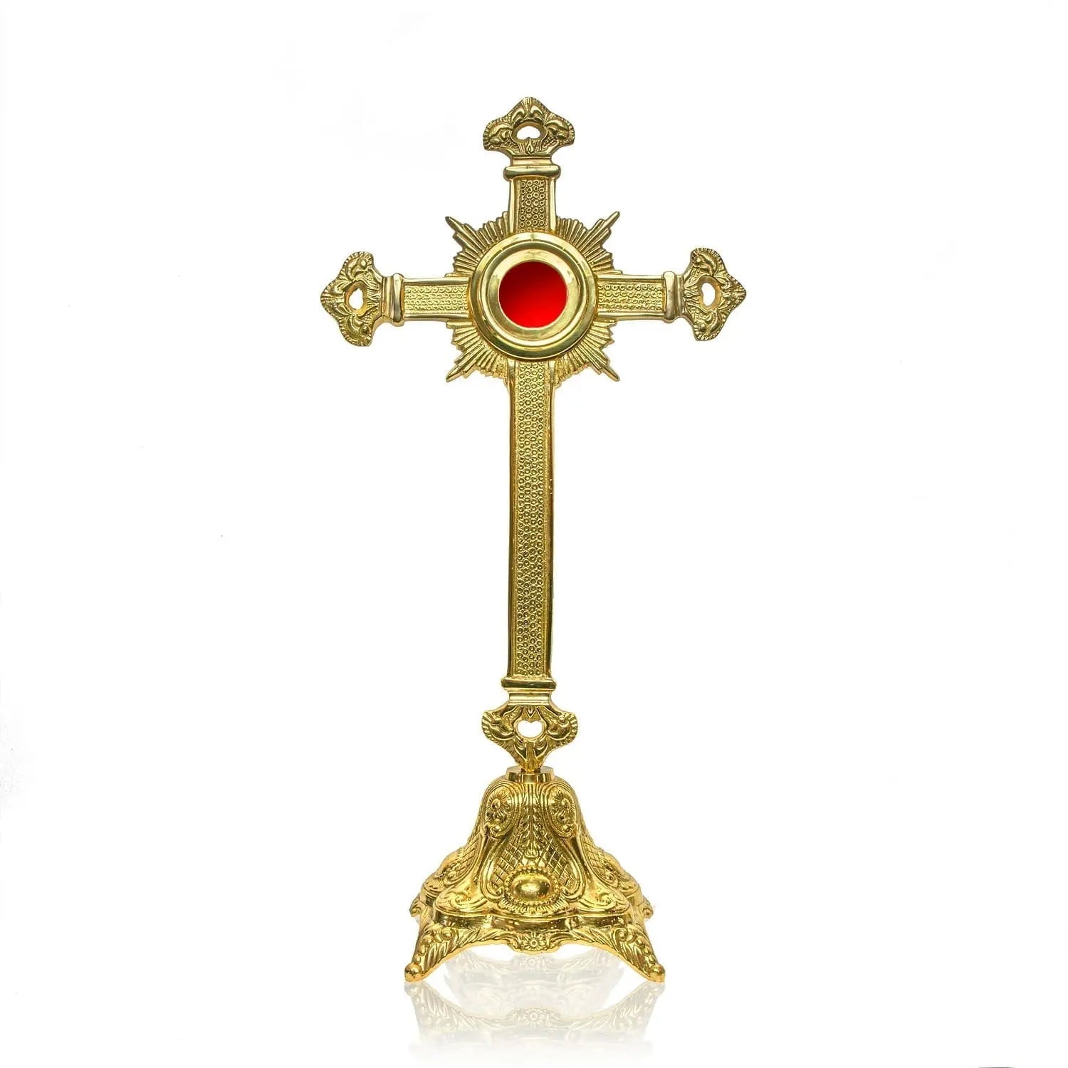 Reliquaire croix en laiton avec compartiment