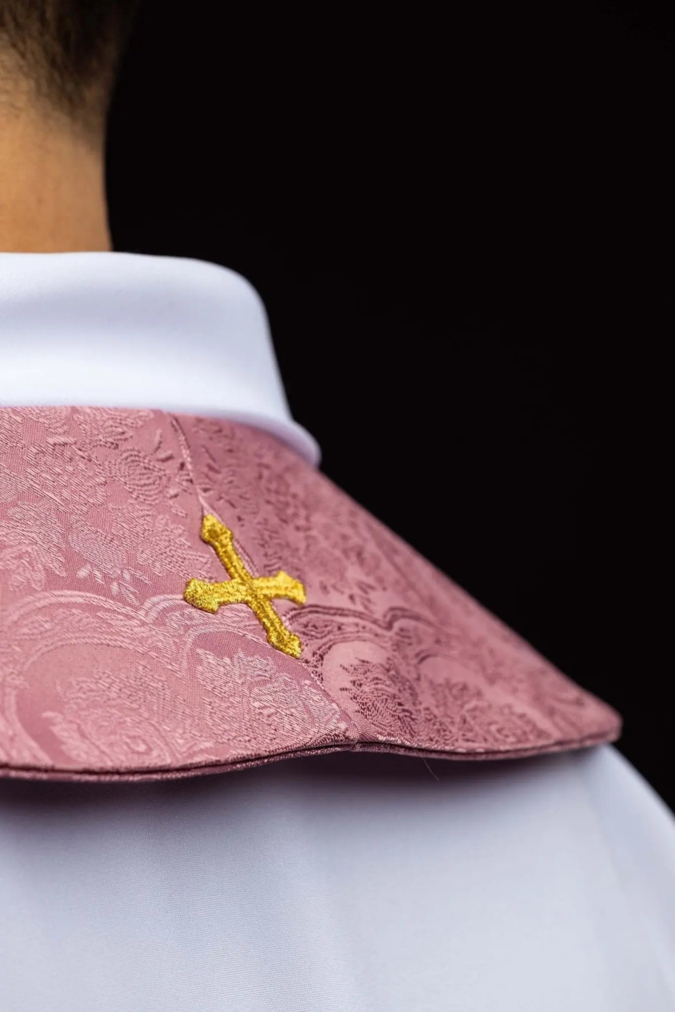 Rose Jacquard Stole with Embroidered Cross - HAFTINA ATELIER