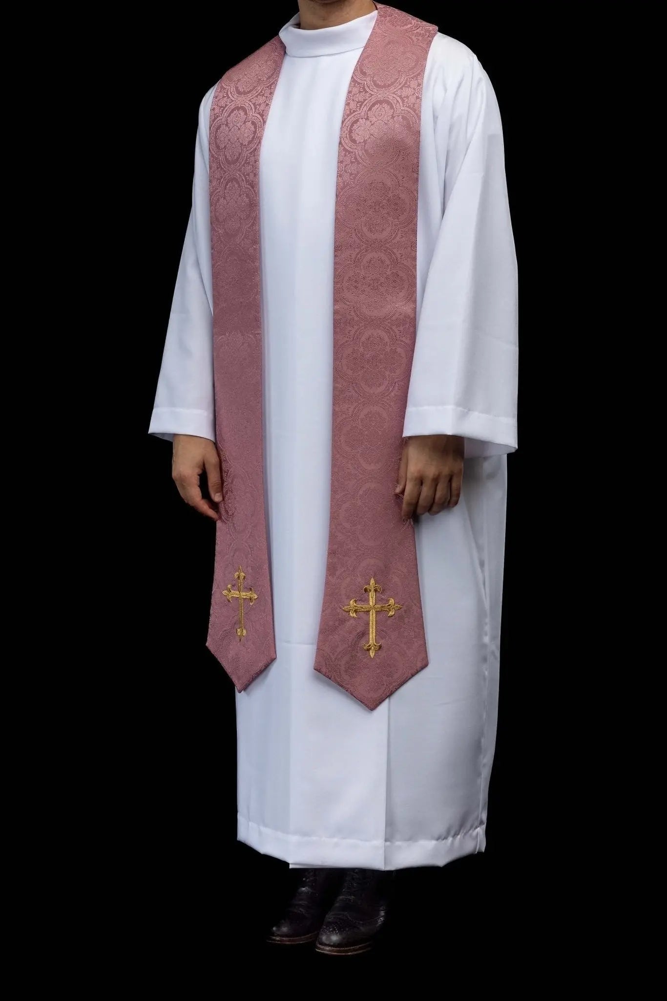 Rose jacquard stole with embroidered crosses - HAFTINA ATELIER