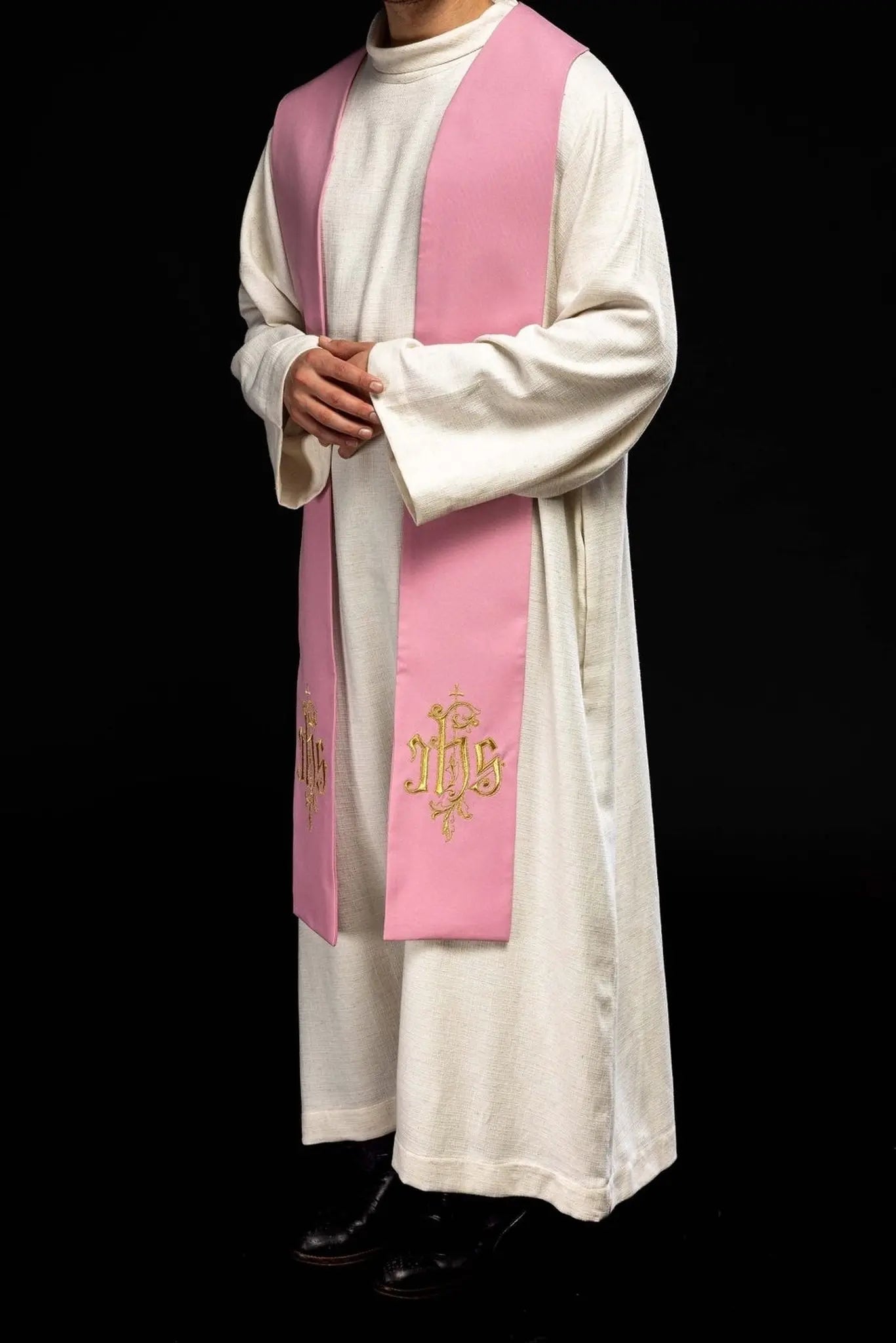 Pink IHS priest's stole