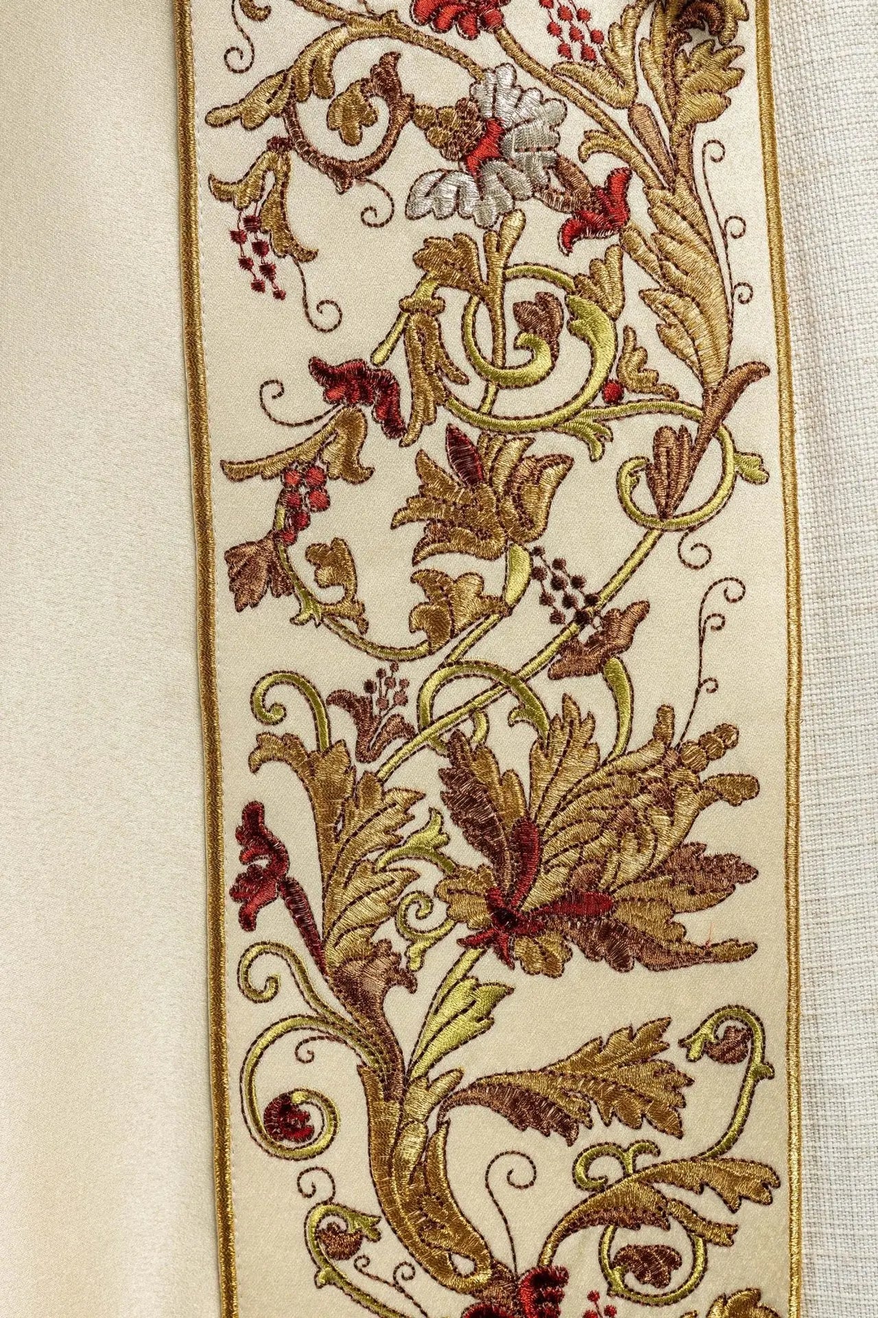 Ecru satin liturgical chapel with embroidered gold IHS