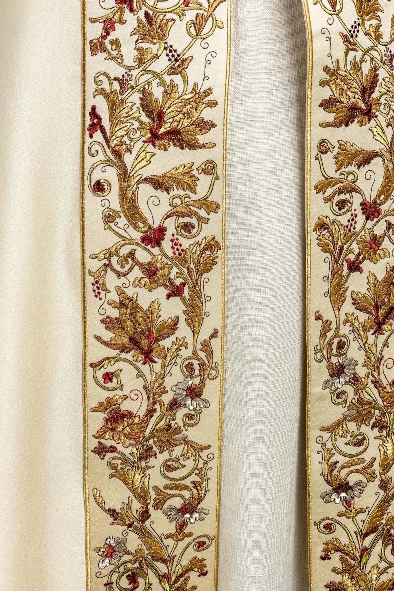 Ecru satin liturgical chapel with embroidered gold IHS