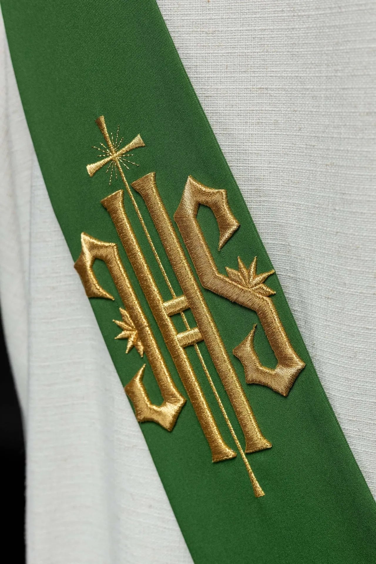 Diaconate stole embroidered IHS with Cross