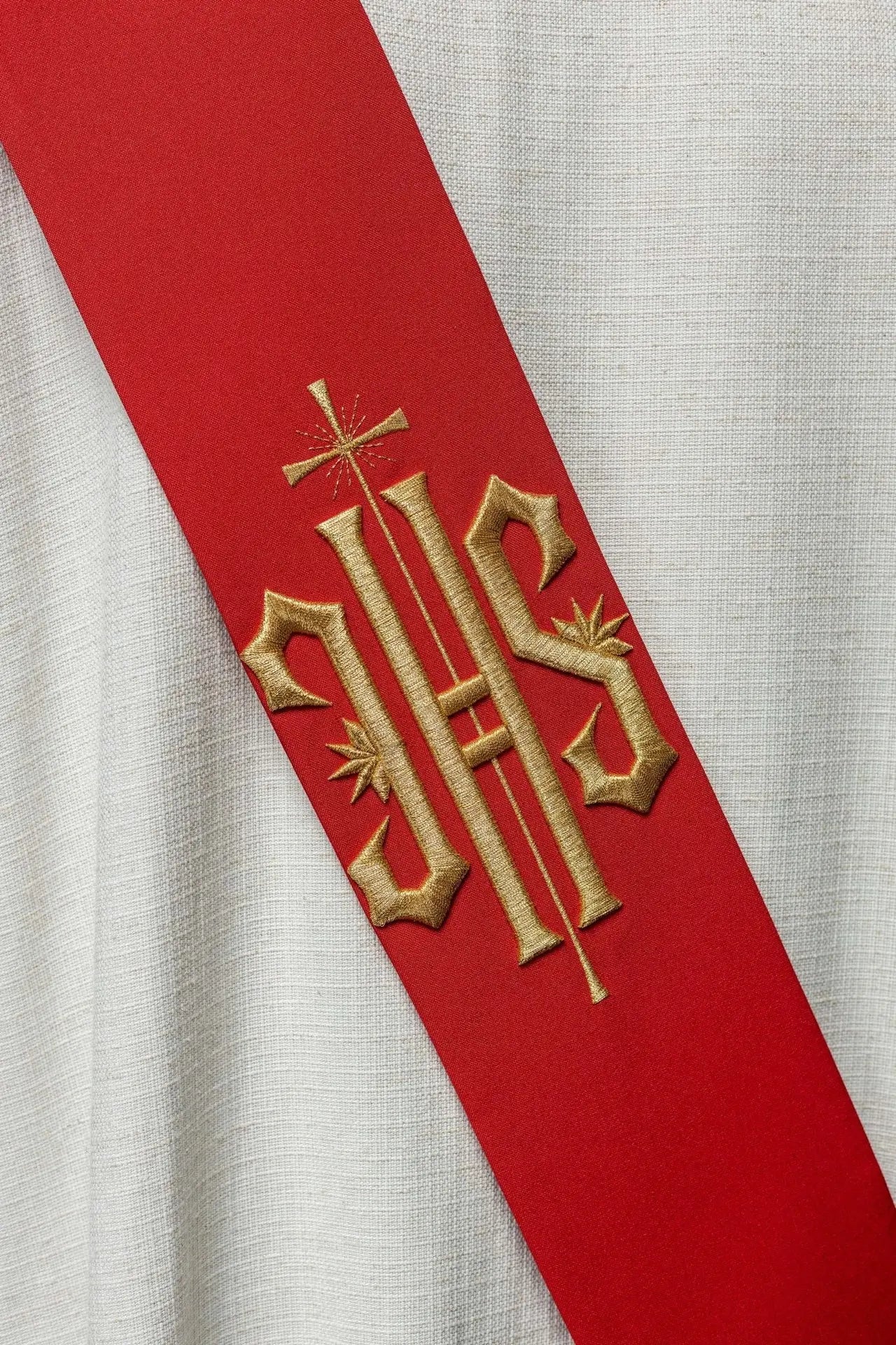 Diaconate stole embroidered IHS with Cross
