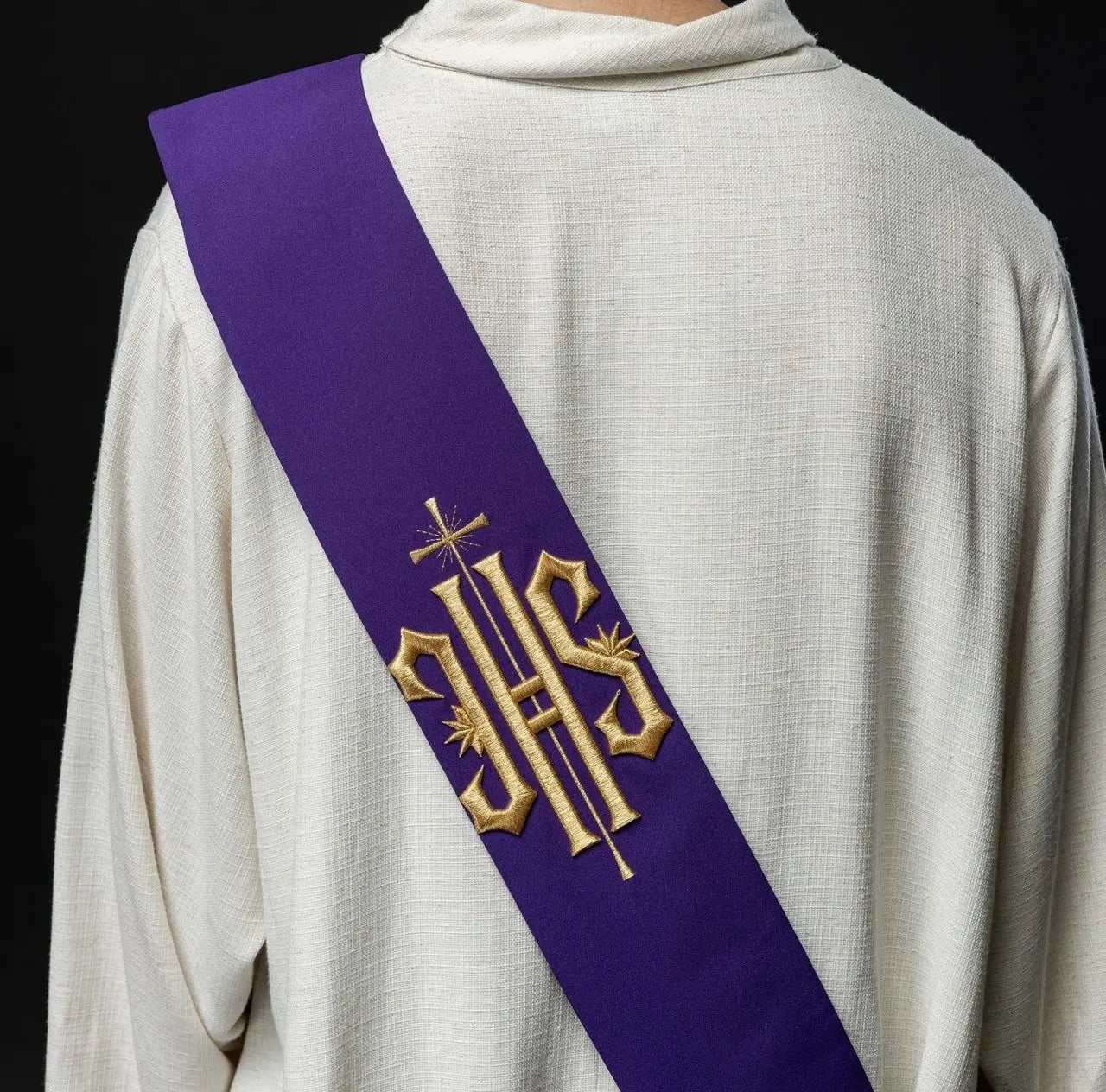 Diaconate stole embroidered IHS with Cross