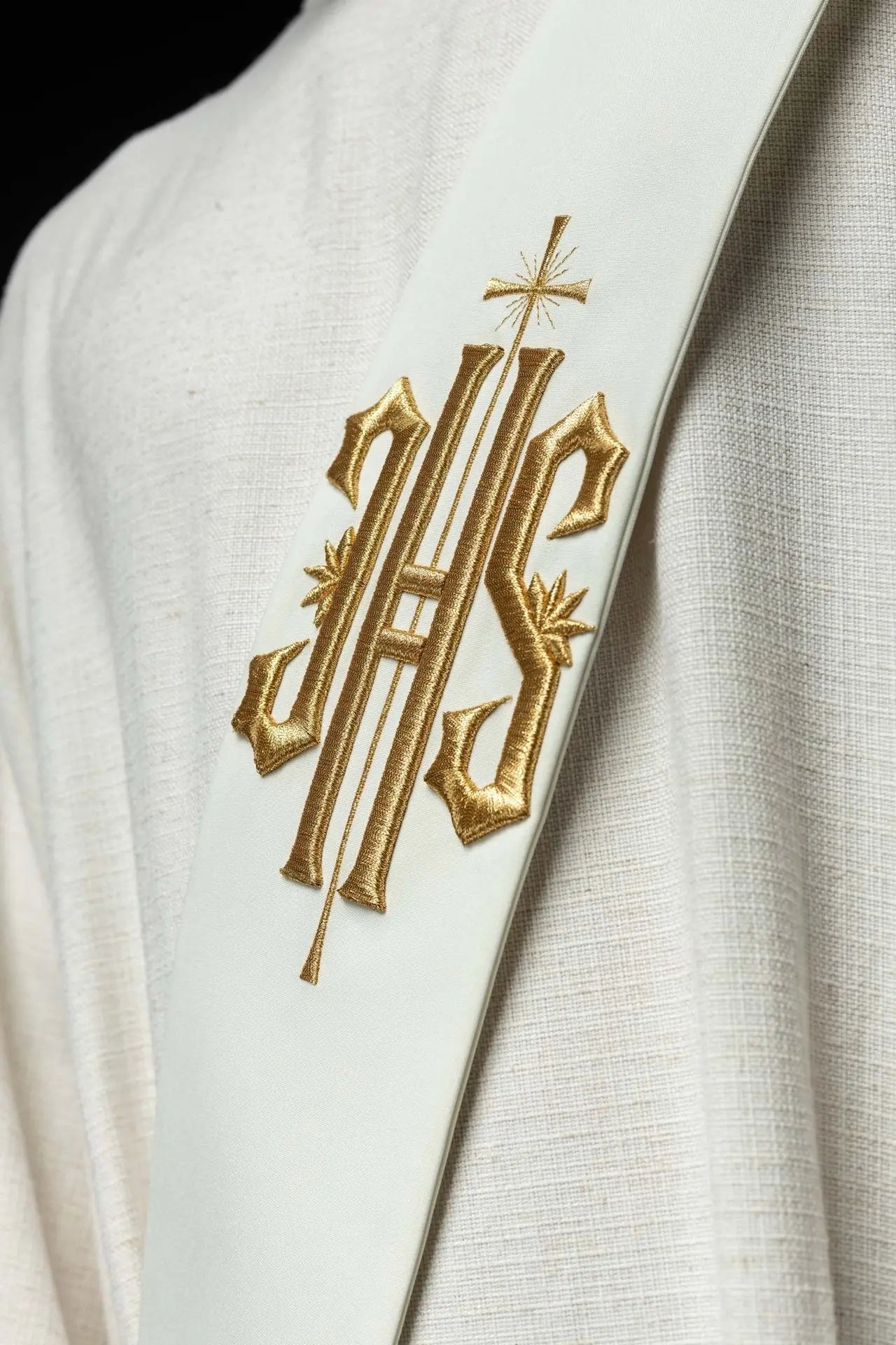 Diaconate stole embroidered IHS with Cross