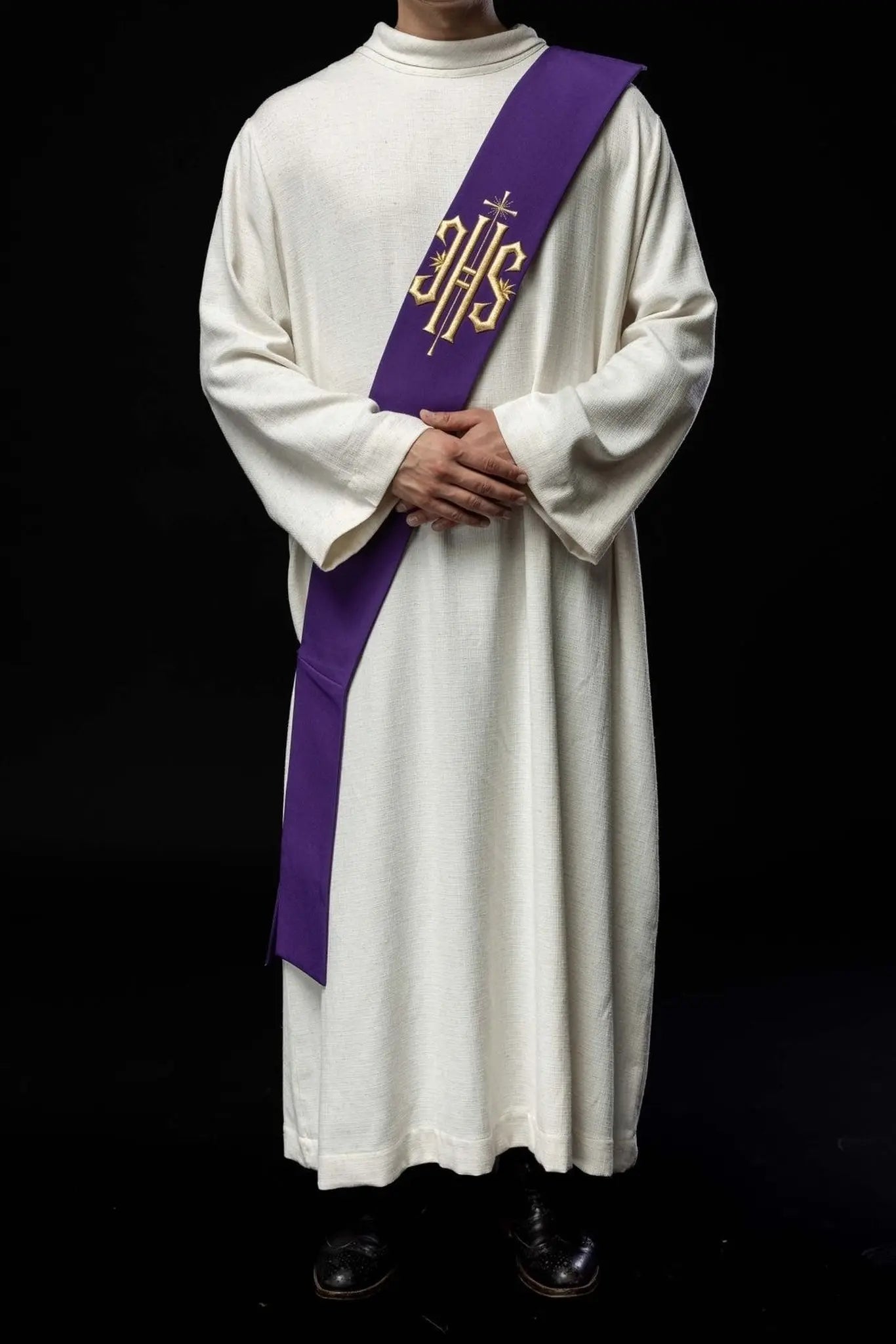 Étole diaconale brodée IHS avec croix