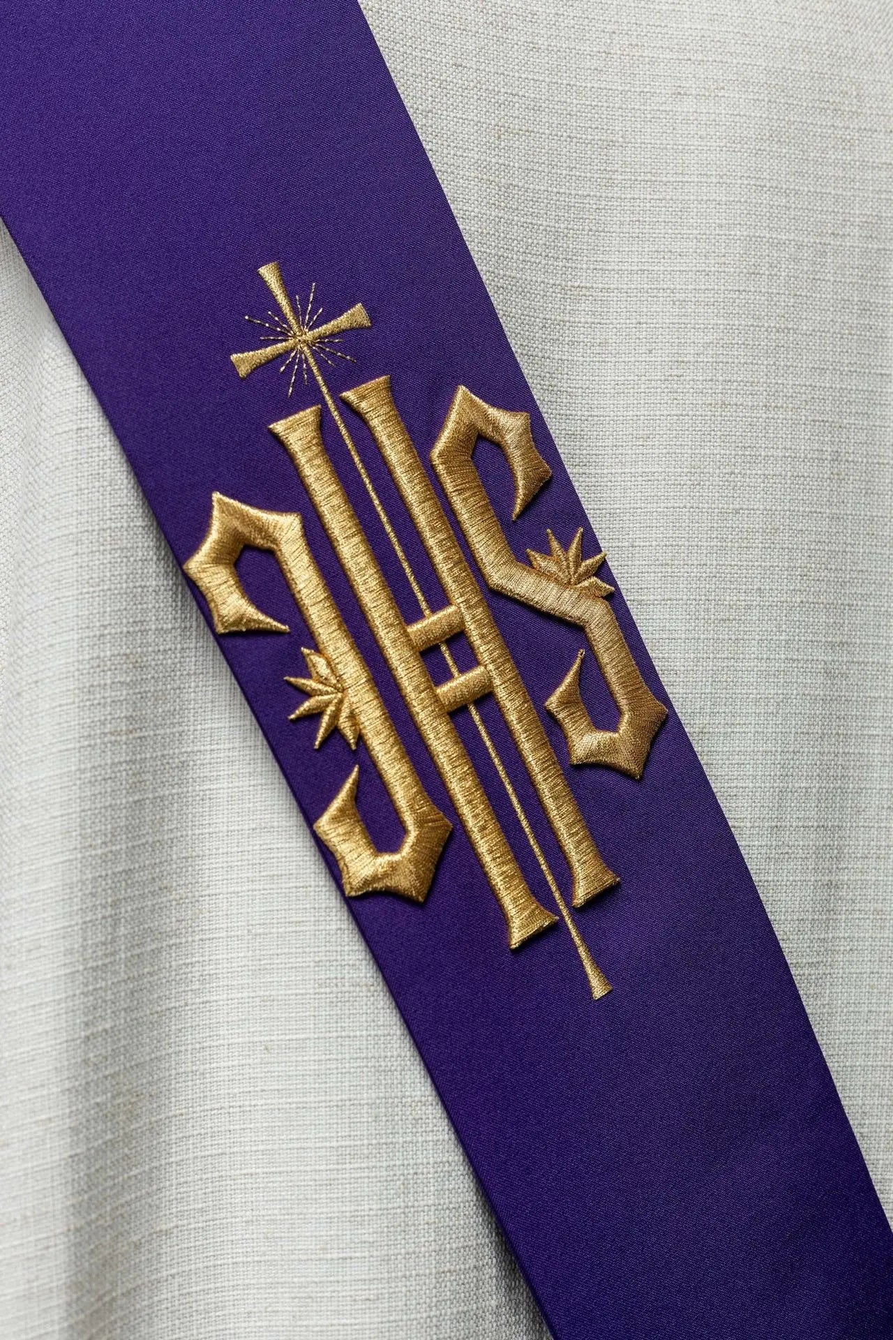 Diaconate stole embroidered IHS with Cross
