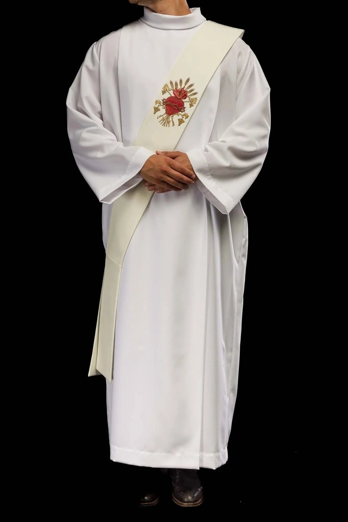 Étole diaconale avec broderie du Cœur de Jésus