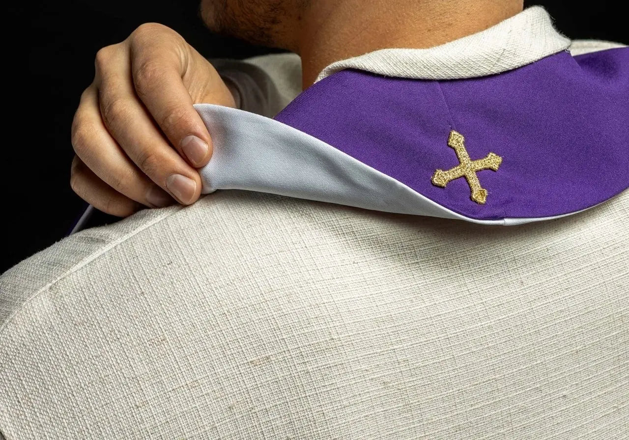 Double-sided stole Jerusalem Cross purple and white