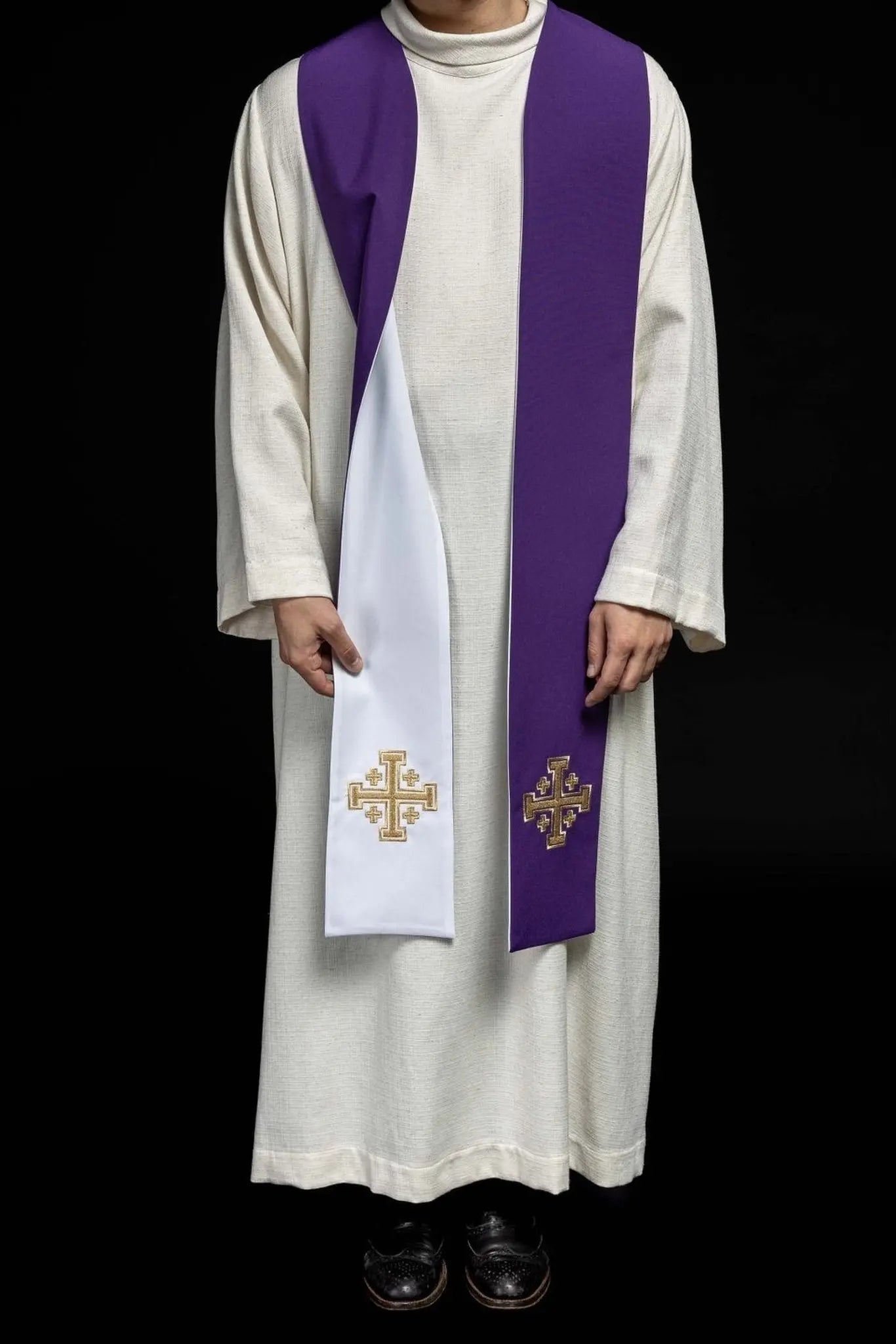 Étoles réversibles Croix de Jérusalem violet et blanc