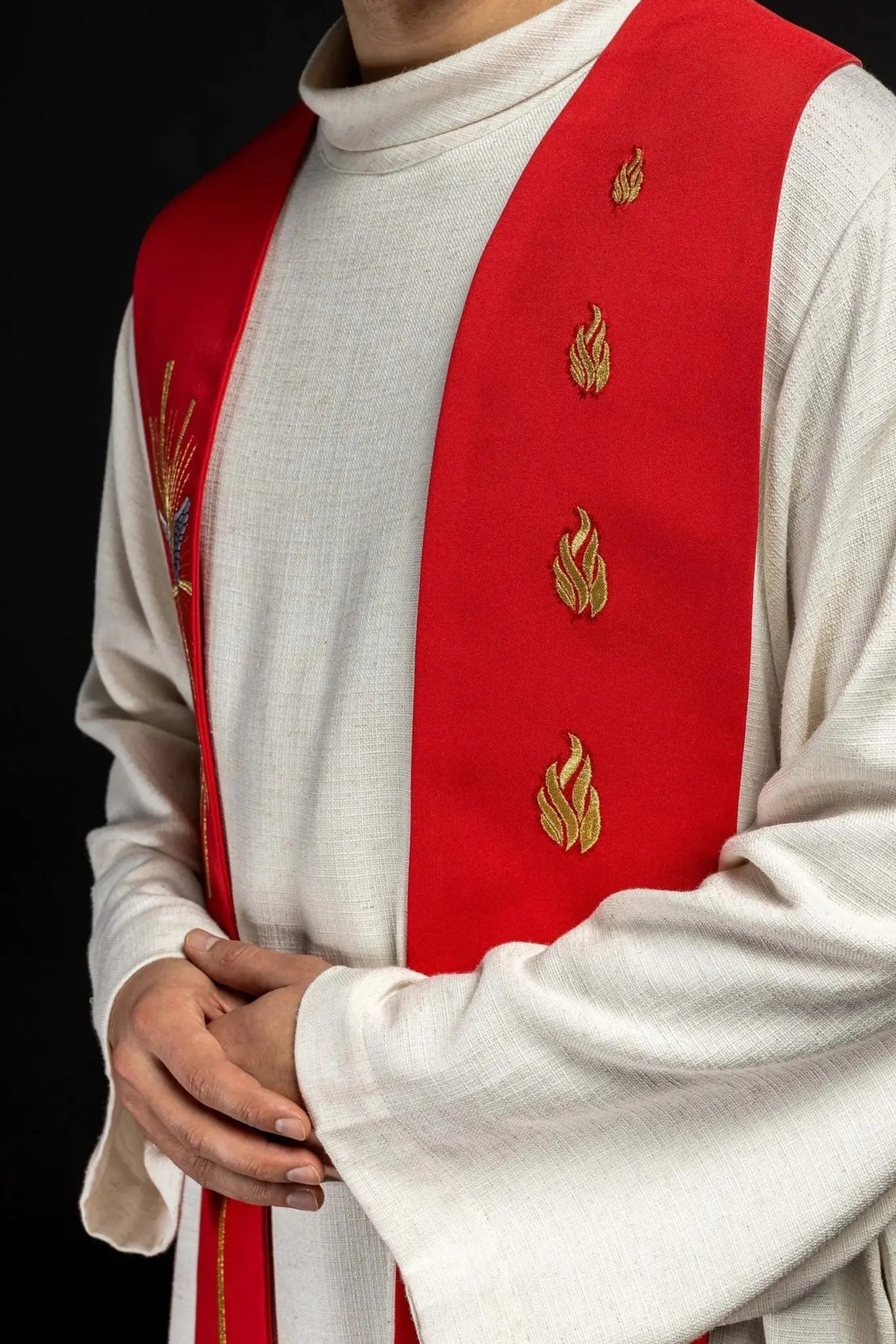 Embroidered stole Holy Spirit and Tongues of Fire Red