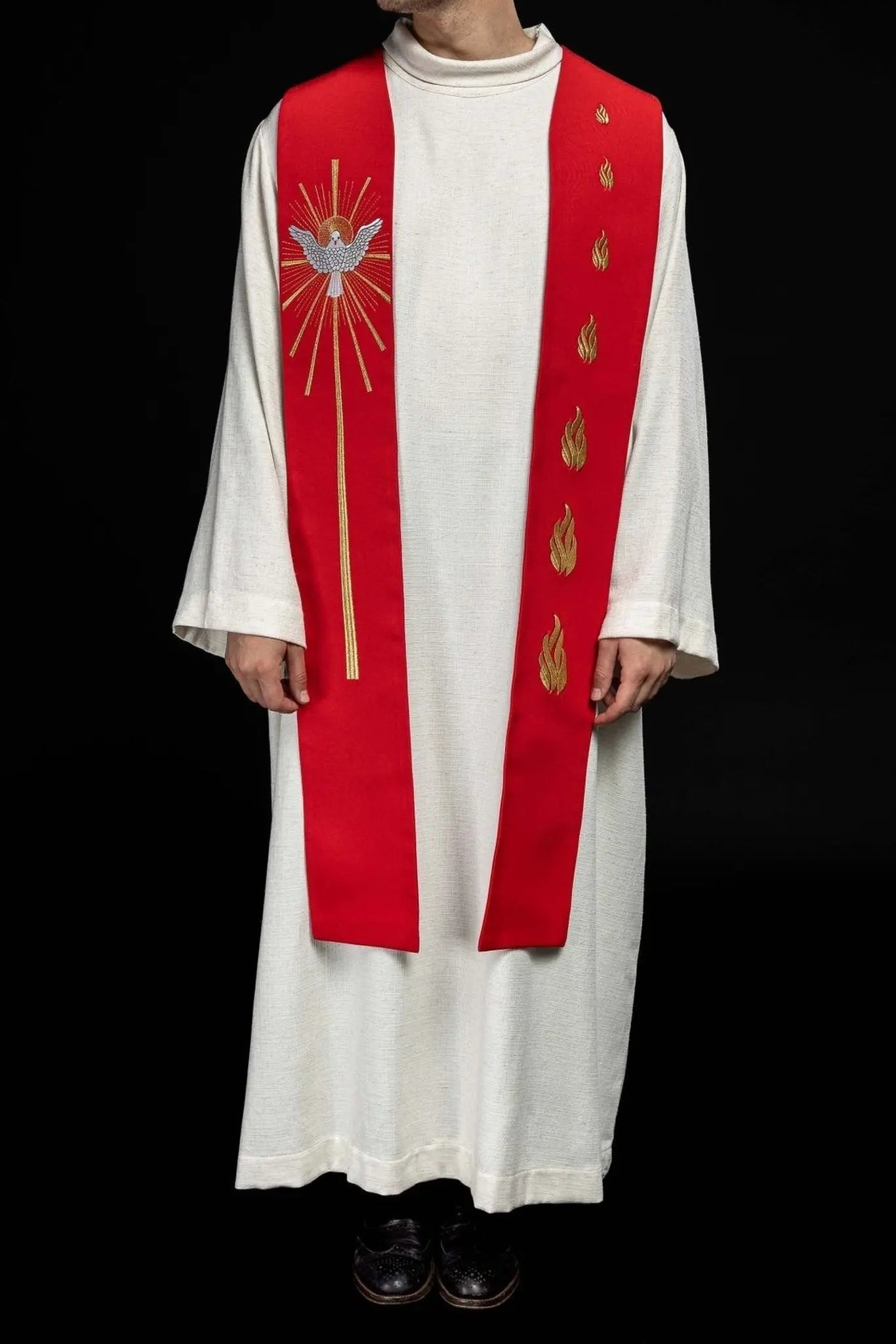 Étole brodée Esprit Saint et Langues de Feu Rouge