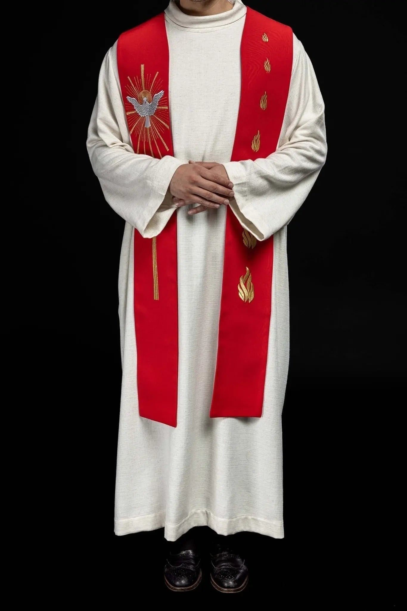 Embroidered stole Holy Spirit and Tongues of Fire Red