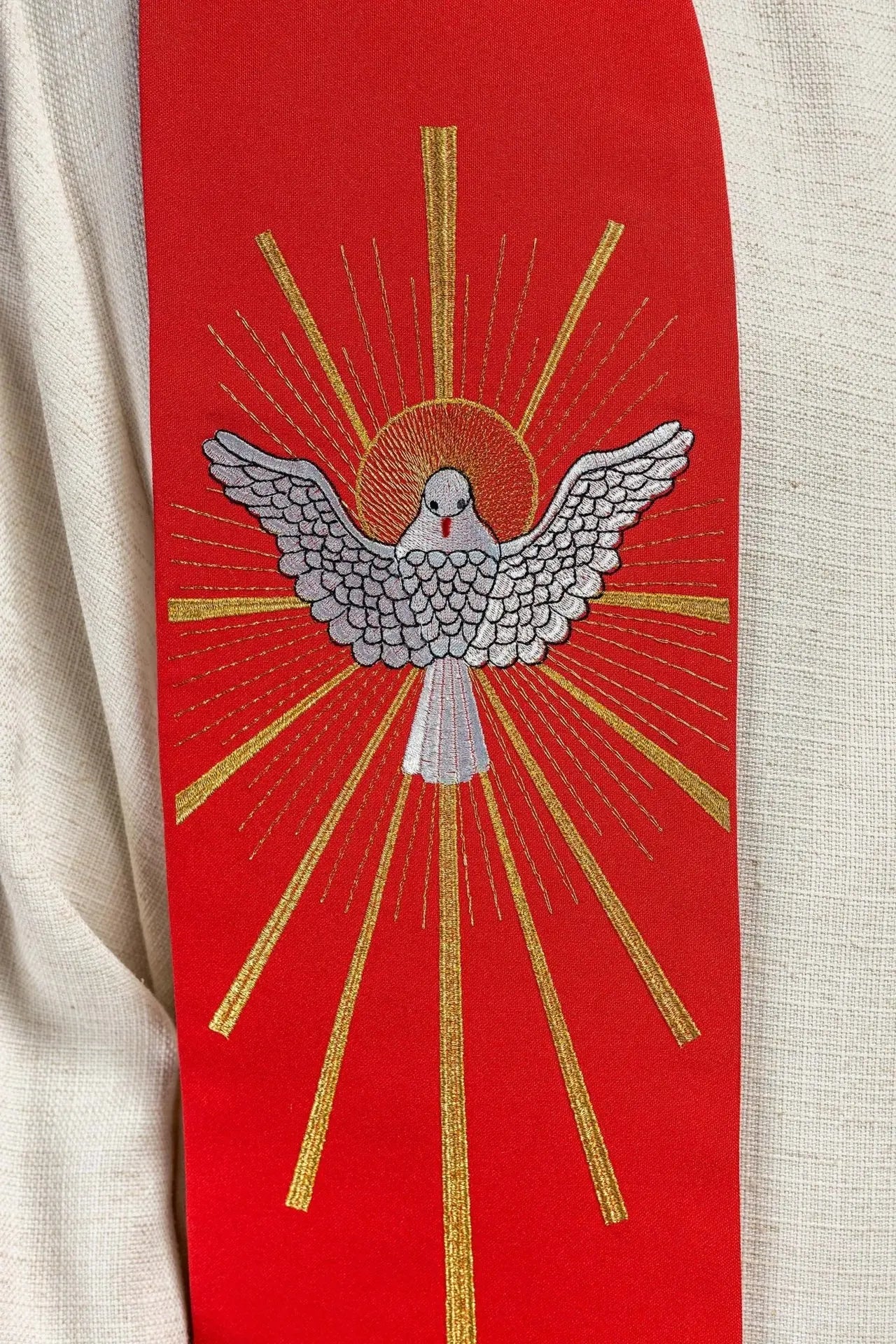 Embroidered stole Holy Spirit and Tongues of Fire Red