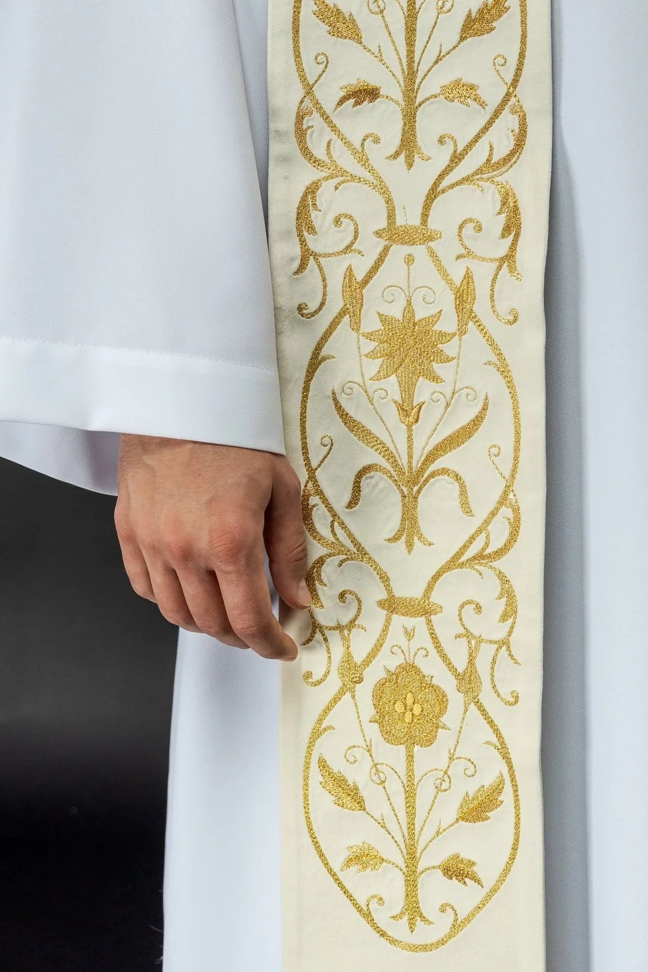 Embroidered ecru IHS stole
