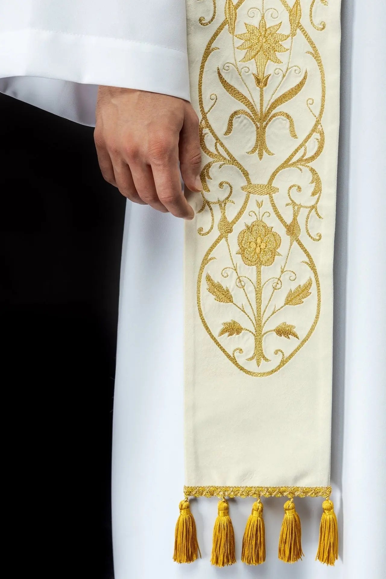 Embroidered ecru IHS stole