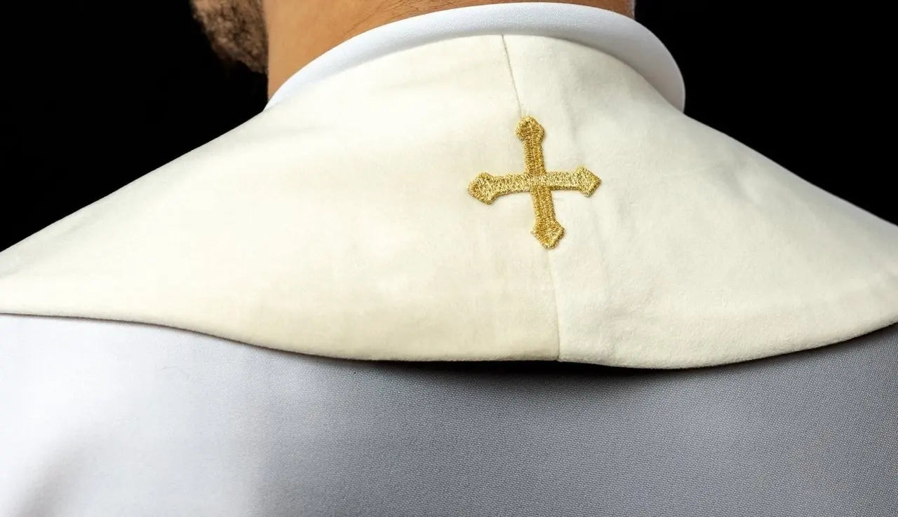 Embroidered ecru IHS stole