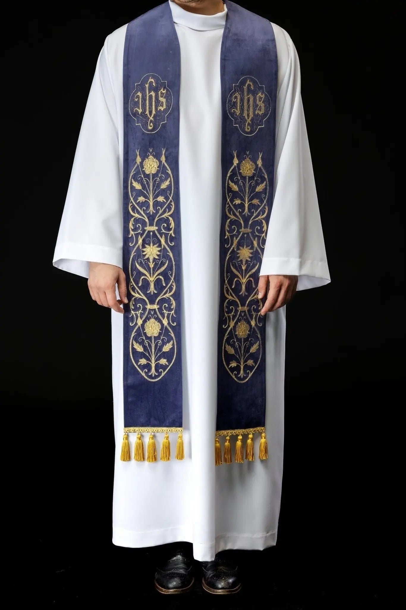 Embroidered purple IHS stole