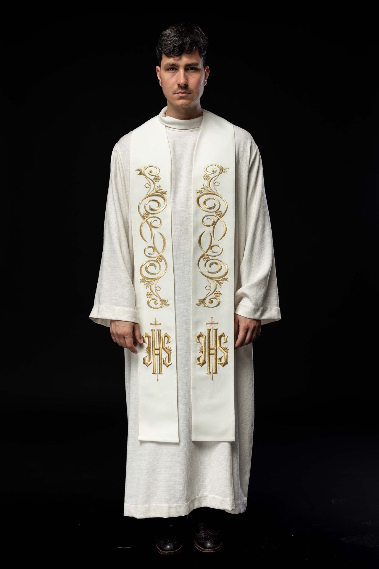 Stuła haftowana IHS ecru