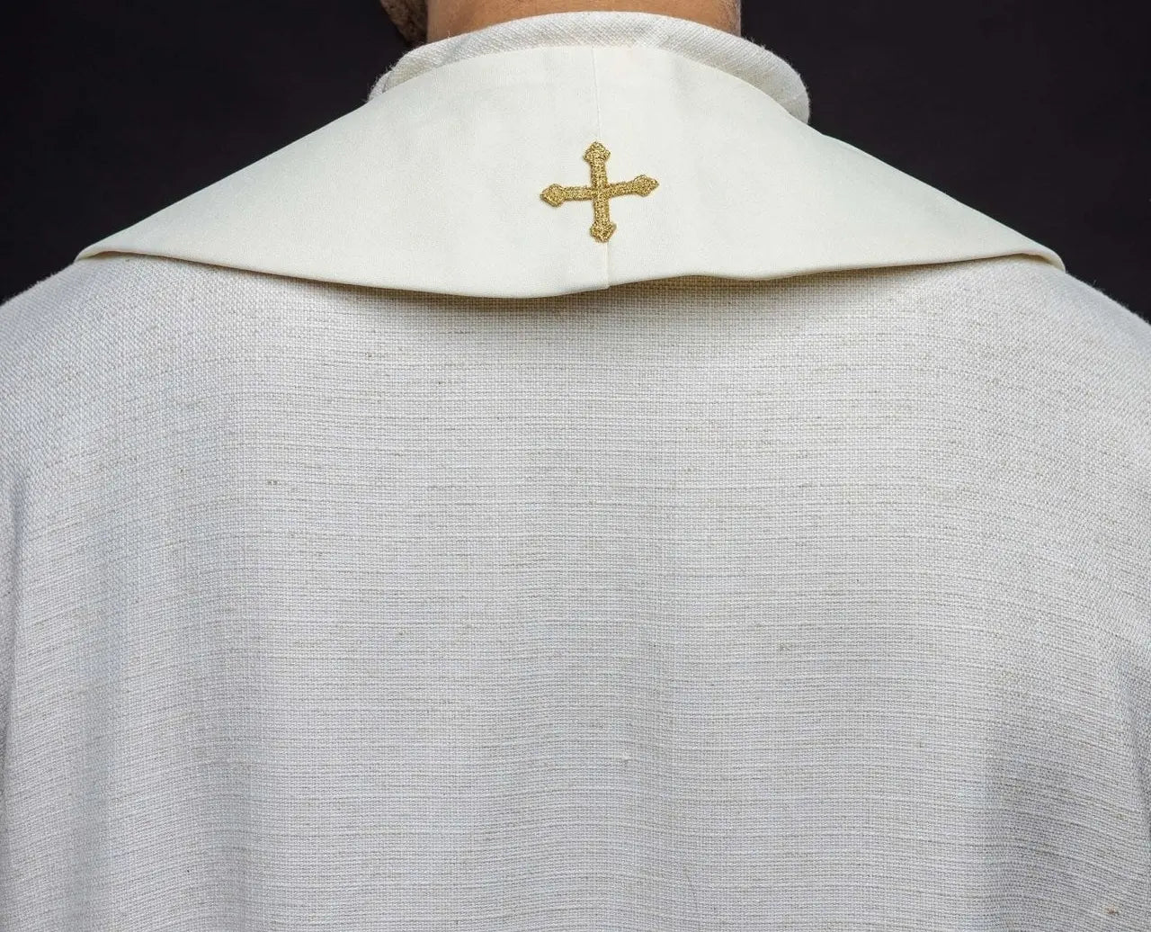 Embroidered stole IHS and chalice ecru