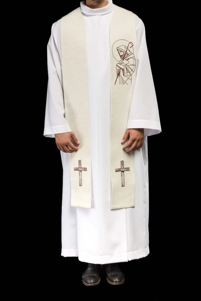 Étole brodée « Jésus le Bon Pasteur » en écru