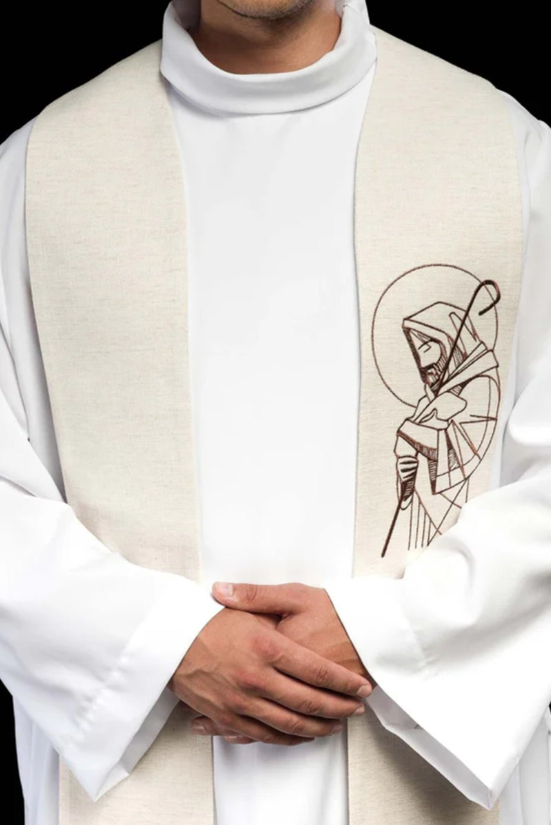 Étole brodée « Jésus le Bon Pasteur » en écru