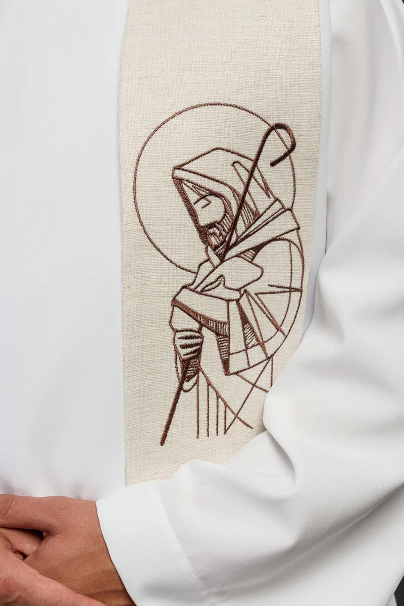 Étole brodée « Jésus le Bon Pasteur » en écru