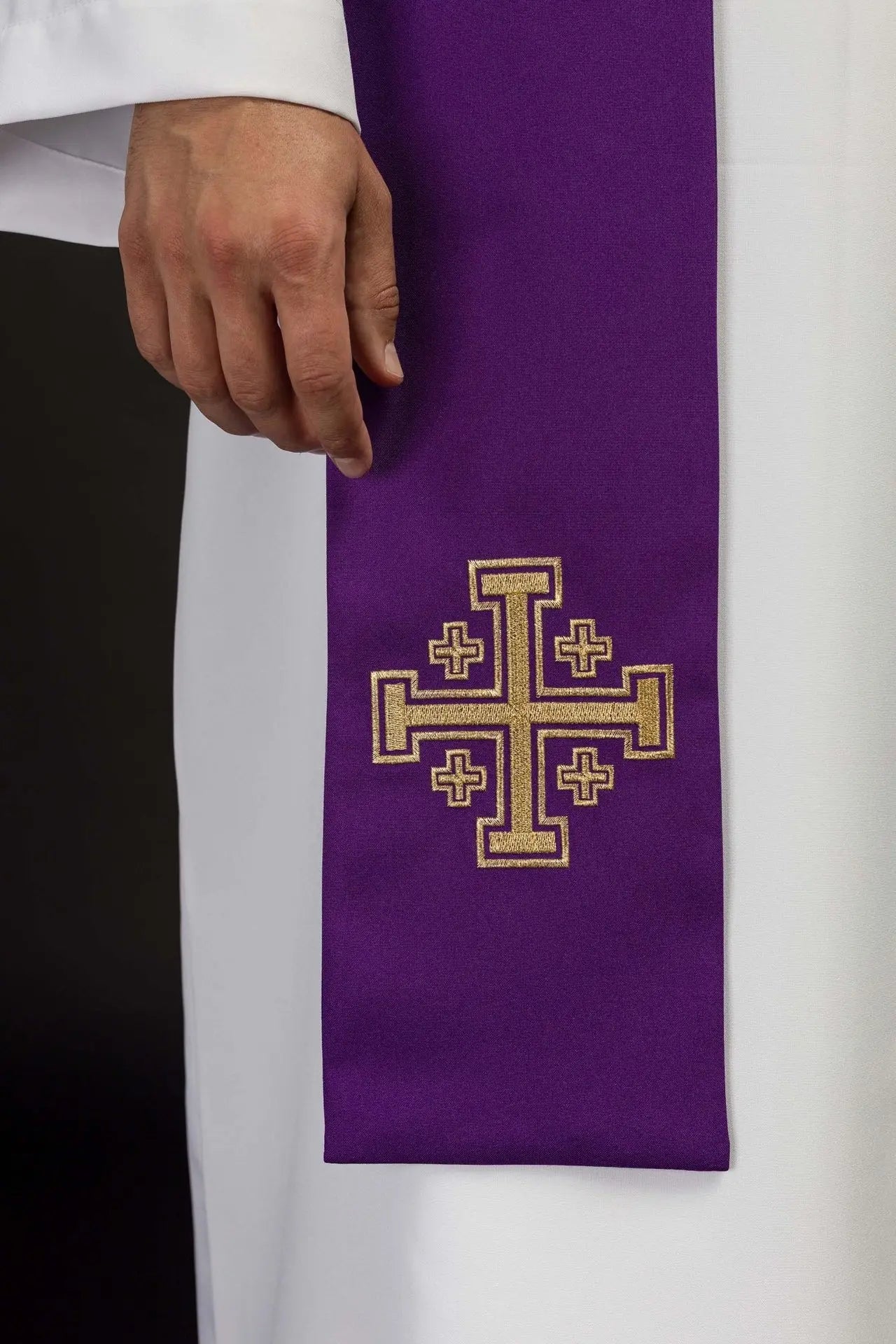 Étole brodée Croix de Jérusalem pourpre